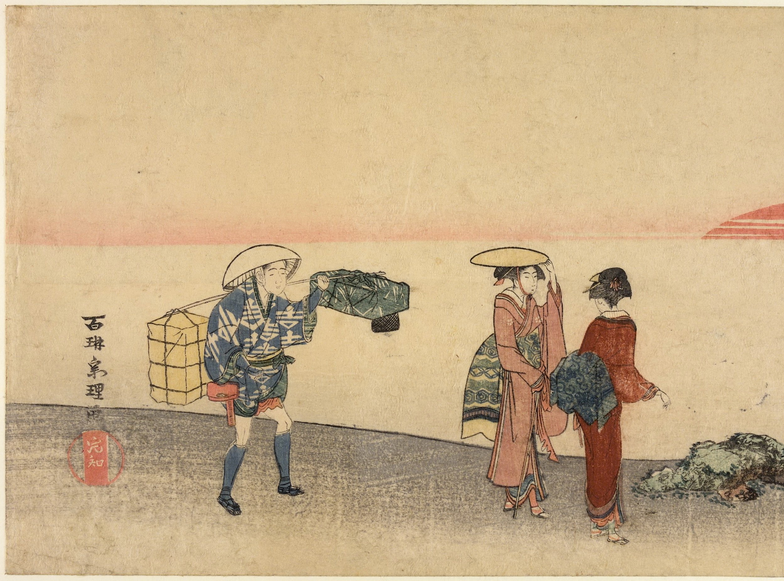 《黎明时分的江之岛海滩 1》（Beach in Enoshima at dawn sheet 1）｜葛饰北斋 Katsushika Hokusai｜19世纪初