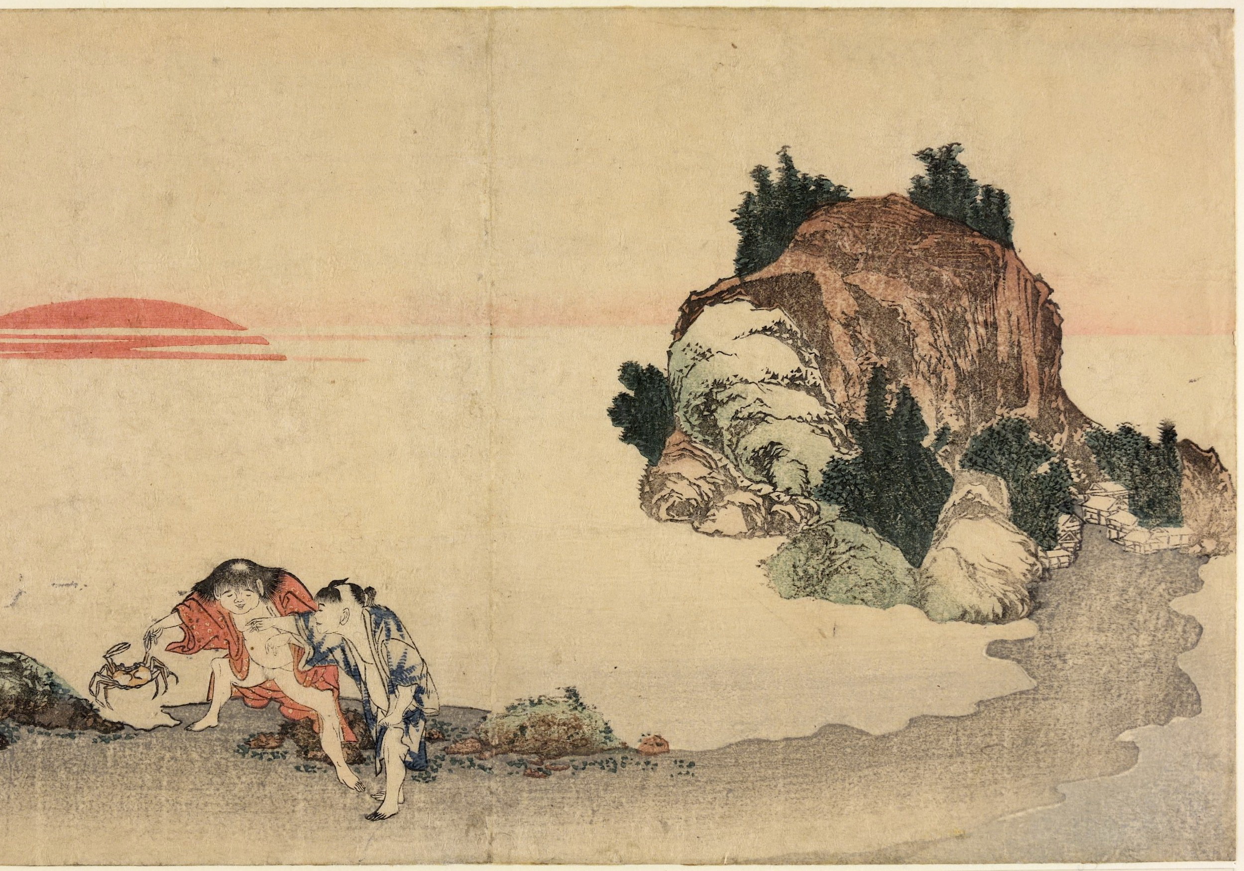 《黎明时的江之岛海滩第 2 页》（Beach in Enoshima at dawn sheet 2）｜葛饰北斋 Katsushika Hokusai｜19世纪初