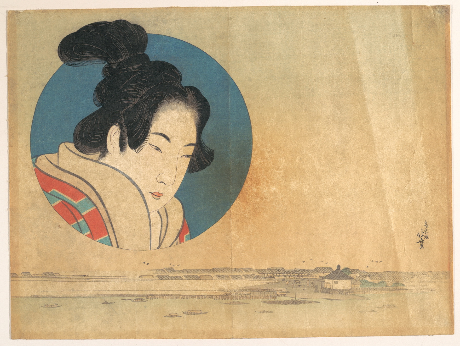 《一个女人的肖像与风景》（Portrait of a woman with landscape）｜葛饰北斋 Katsushika Hokusai｜19世纪初