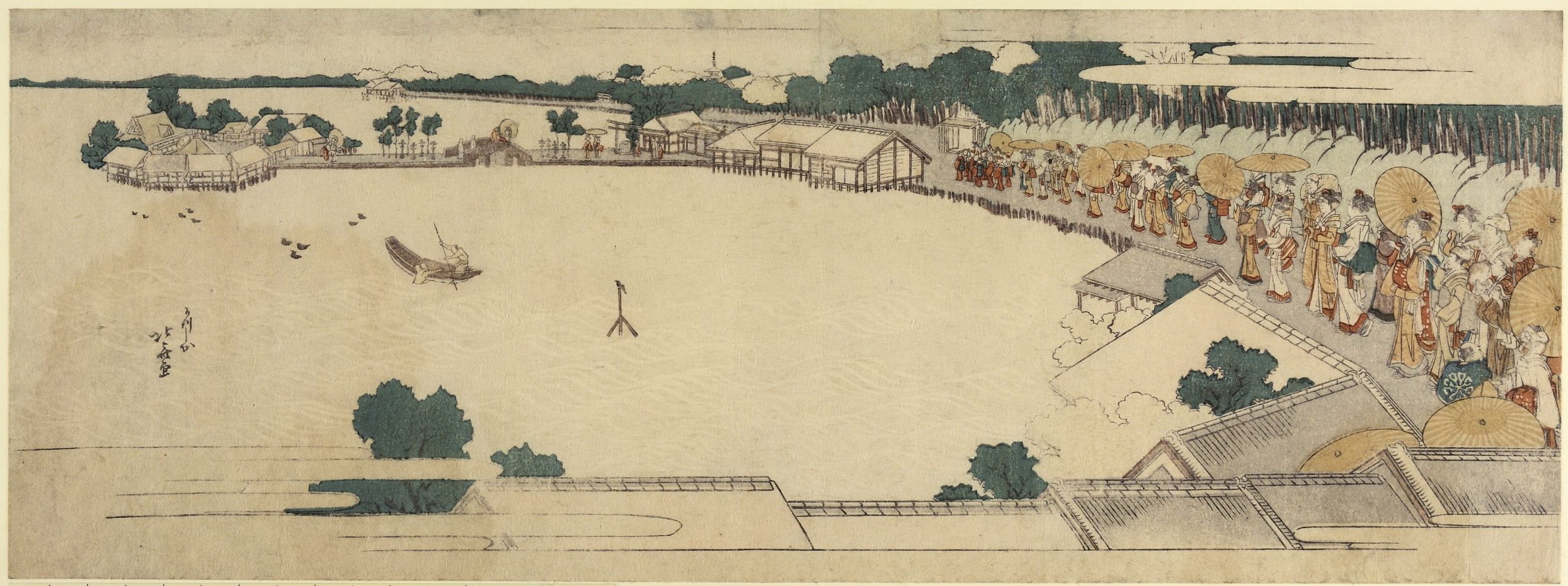《沿着不忍湖前往弁天寺的香客们》（Crowd of pilgrims along Lake Shinobatsu to Benten Temple）｜葛饰北斋 Katsushika Hokusai｜19世纪初