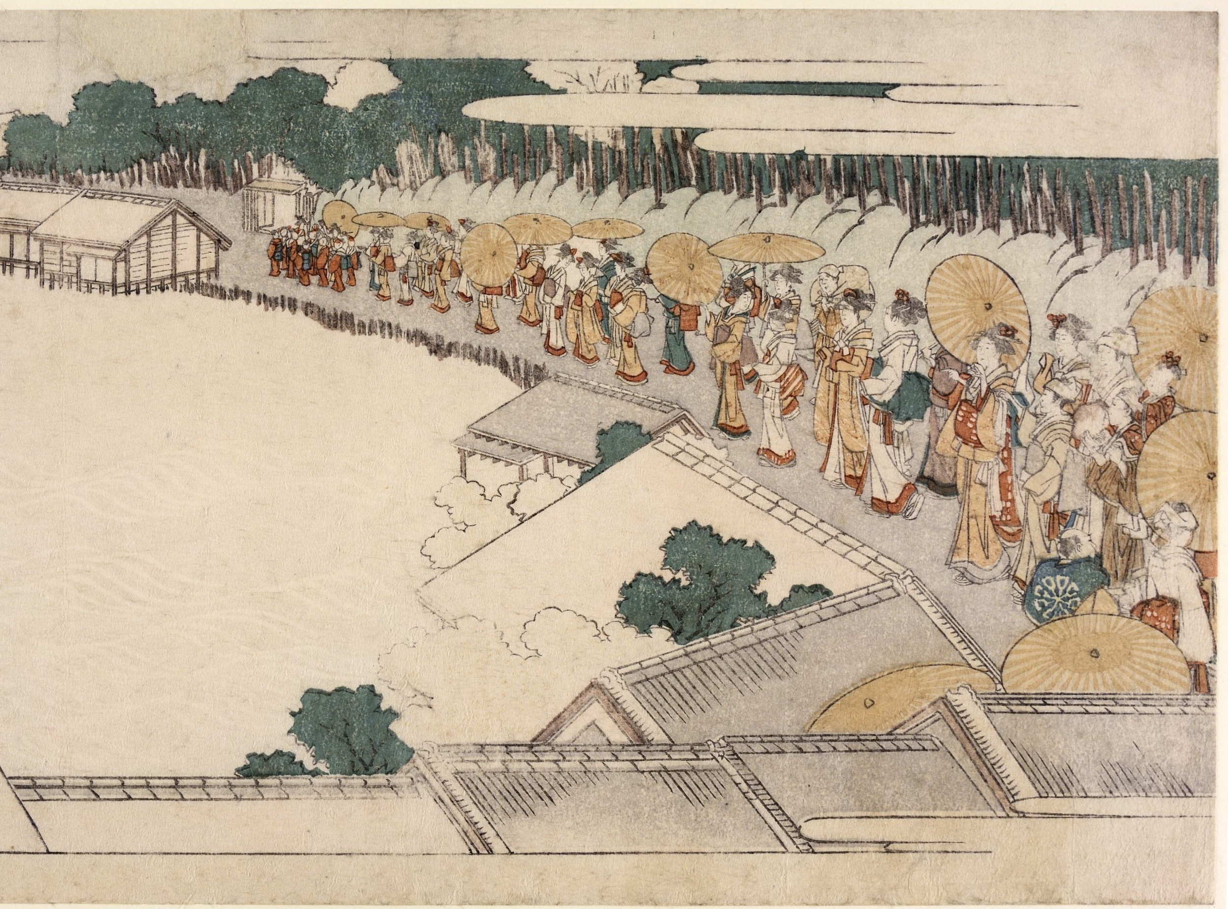 《沿着不忍湖前往弁天寺的香客们席卷2》（Crowd of pilgrims along Lake Shinobatsu to Benten Temple sheet 2）｜葛饰北斋 Katsushika Hokusai｜19世纪初