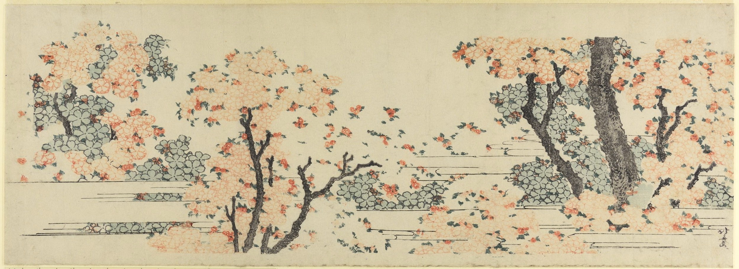 《雾中的樱花》（Cherry blossoms in the fog）｜葛饰北斋 Katsushika Hokusai｜19世纪初