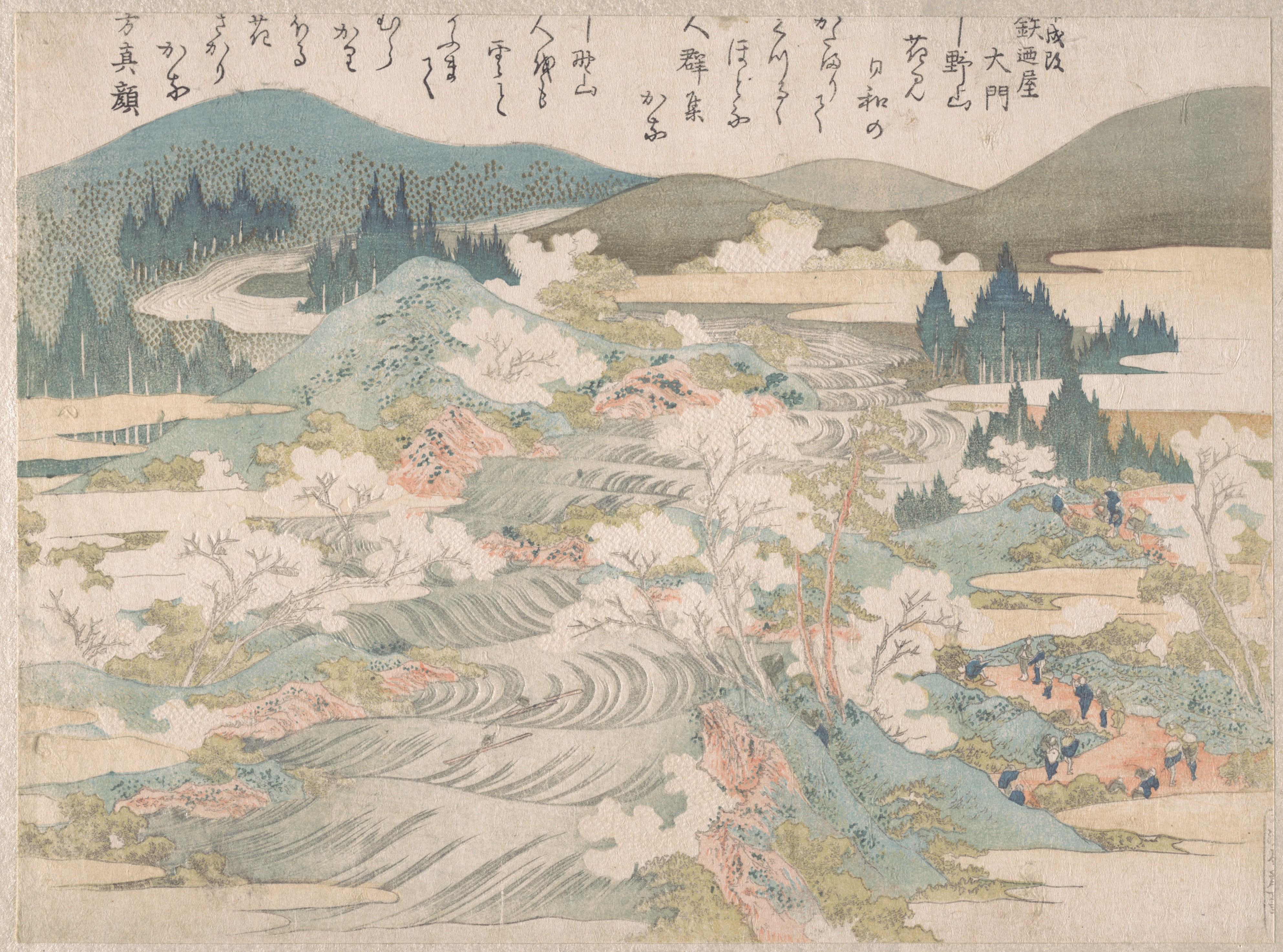 《吉野川沿岸的樱花》（Cherry blossoms along the Yoshino River）｜葛饰北斋 Katsushika Hokusai｜19世纪初