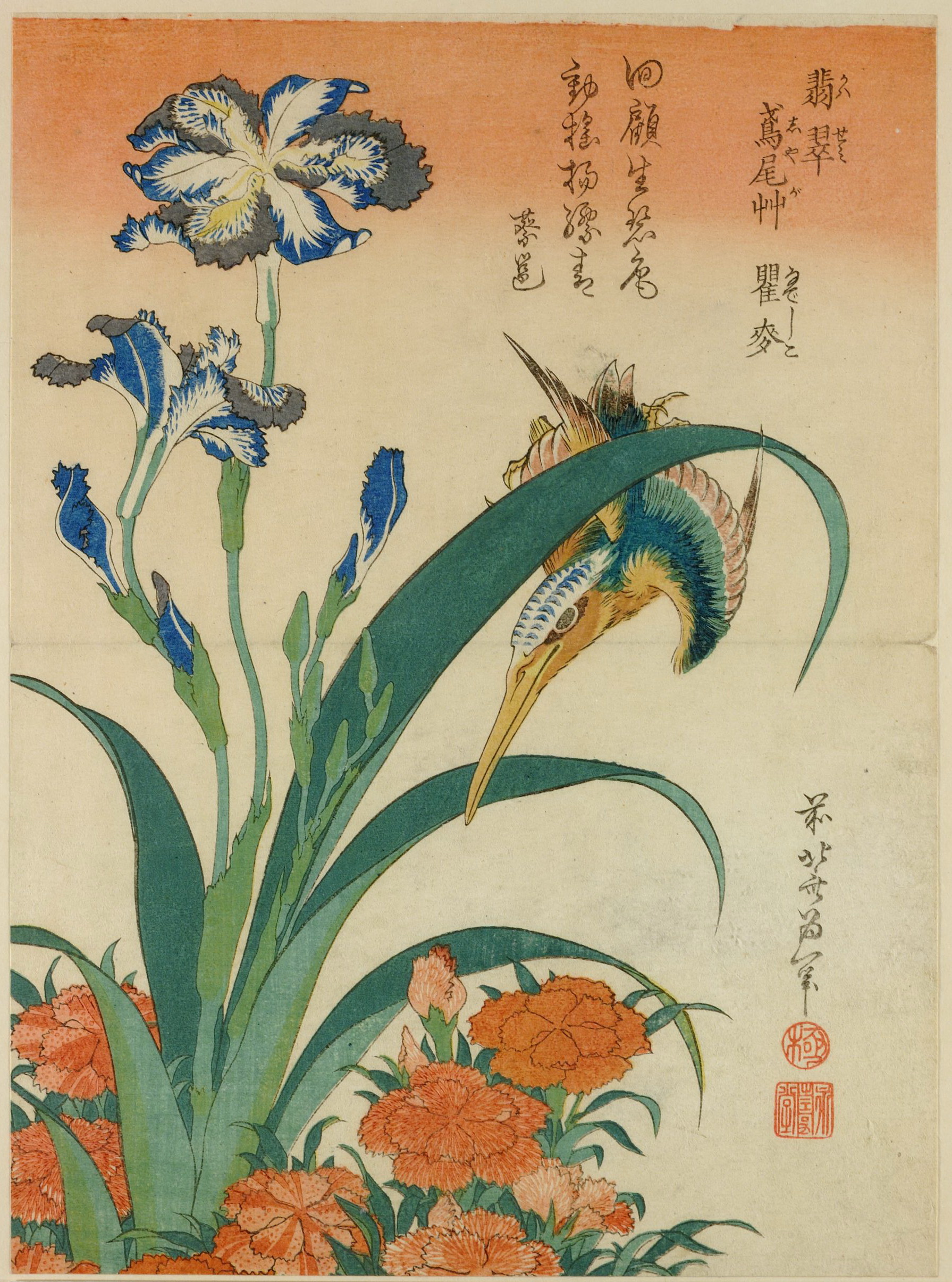《鸢尾花和康乃馨 约 1834》（Iris and carnation 约 1834）｜葛饰北斋 Katsushika Hokusai｜1834