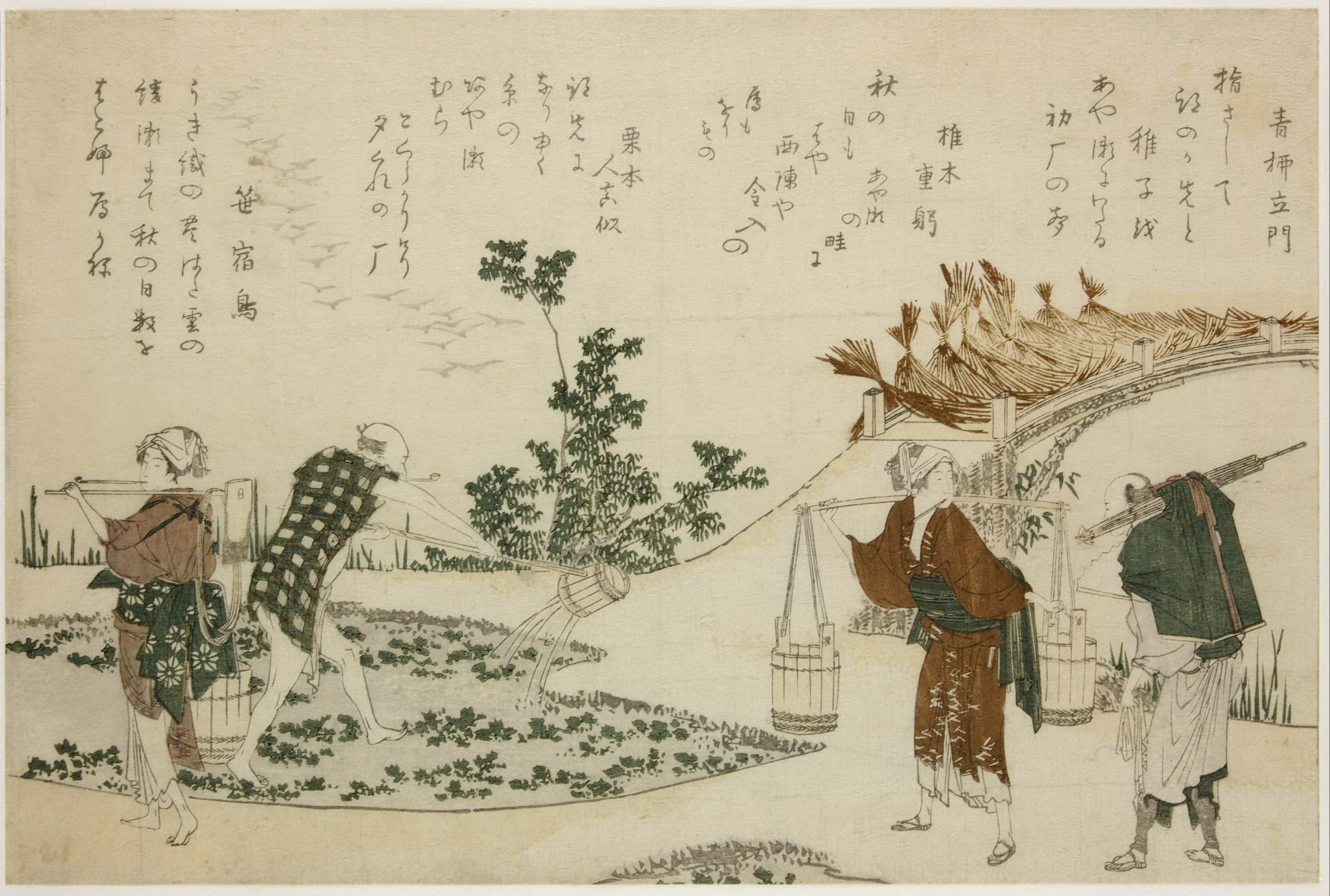 《三个在田里干活的农民和一个旅行者》（Three peasants working in the field and a traveler）｜葛饰北斋 Katsushika Hokusai｜19世纪