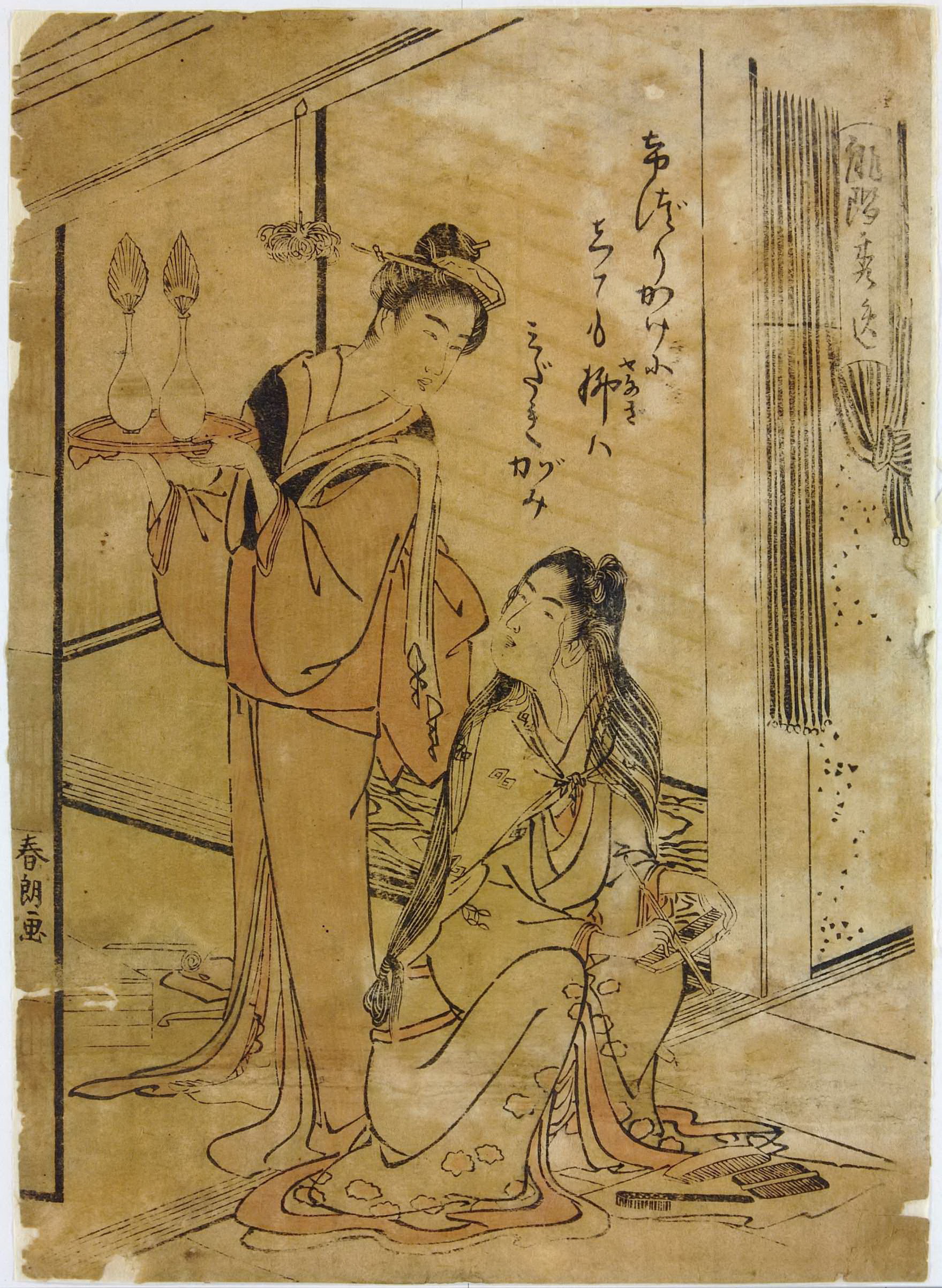 《女孩和她的女仆一起梳理头发》（Girl combing hair with her maid）｜葛饰北斋 Katsushika Hokusai｜不明