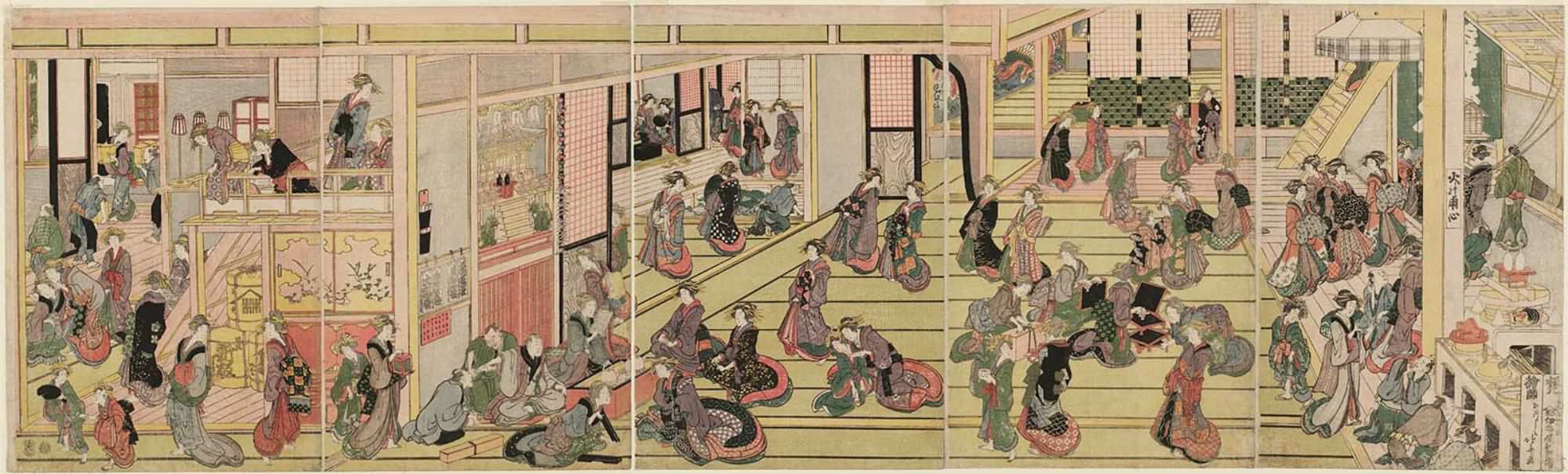 《吉原五联新年约 1804 年》（Pentaptych New Year's Day in Yoshiwara 约 1804）｜葛饰北斋 Katsushika Hokusai｜1804