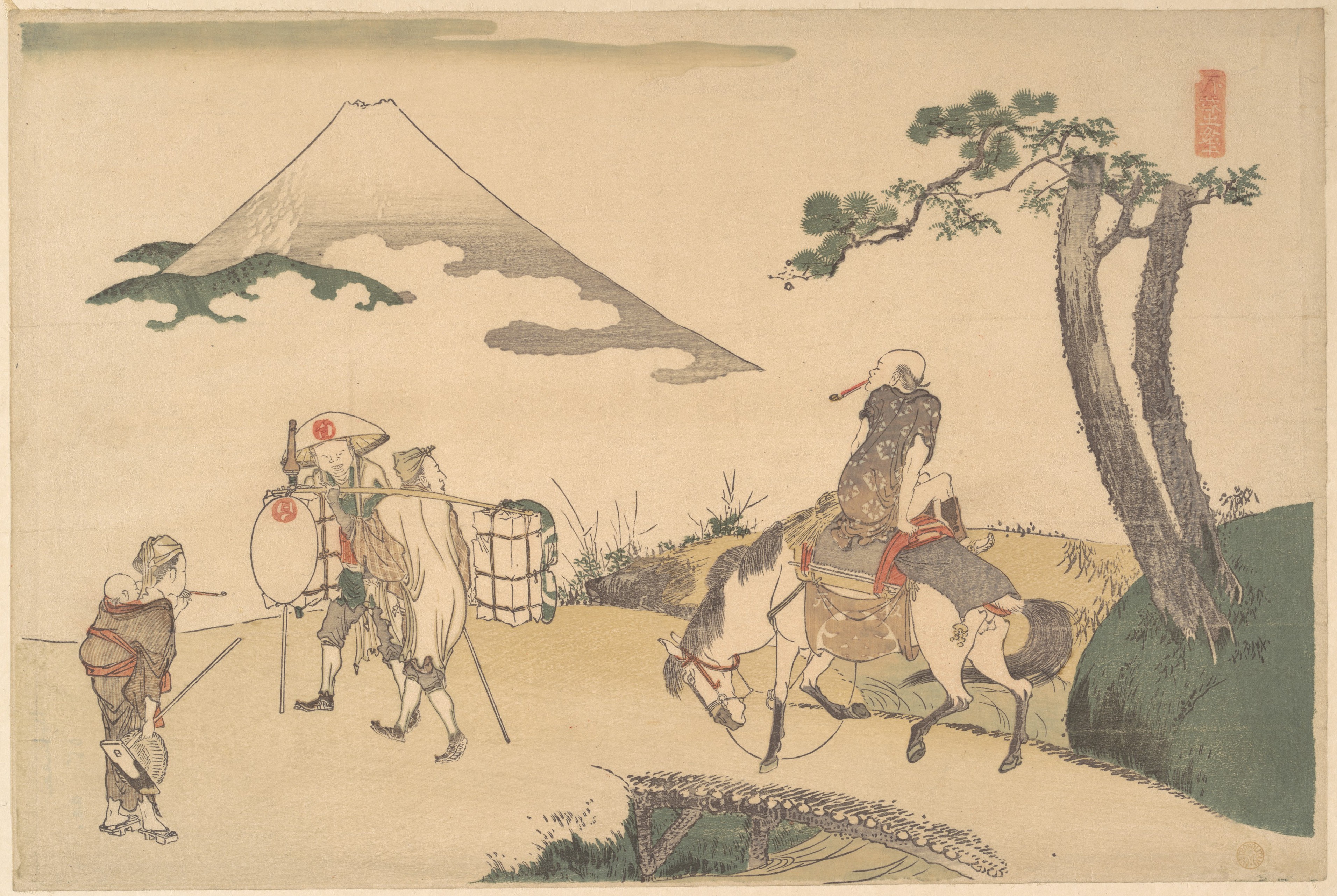 《旅行者和富士山约1800》（Travelers and Mount Fuji 约 1800）｜葛饰北斋 Katsushika Hokusai｜1800