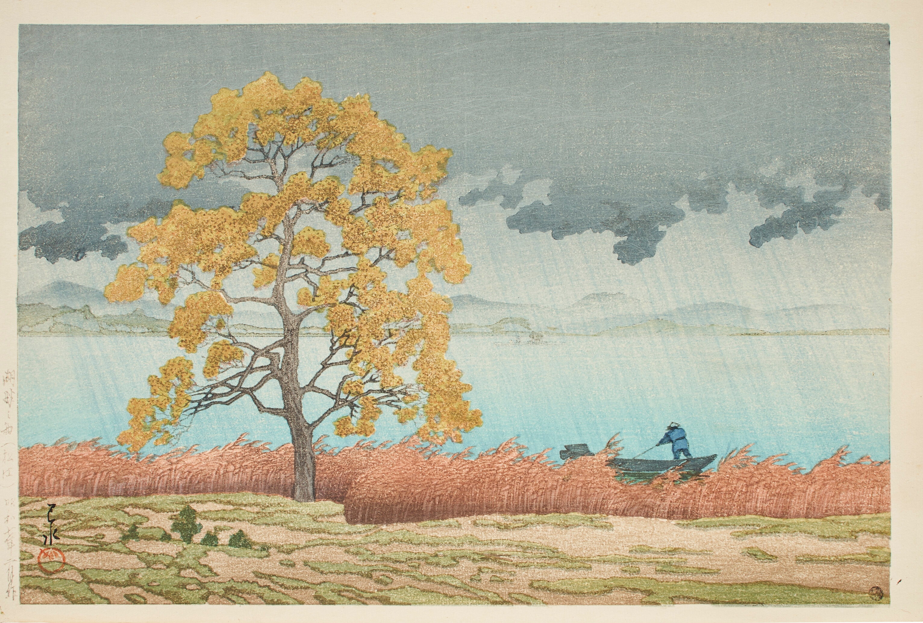 《松江湖畔阵雨》（Lakeside Shower, Matsue）｜川濑巴水 Kawase Hasui｜1932