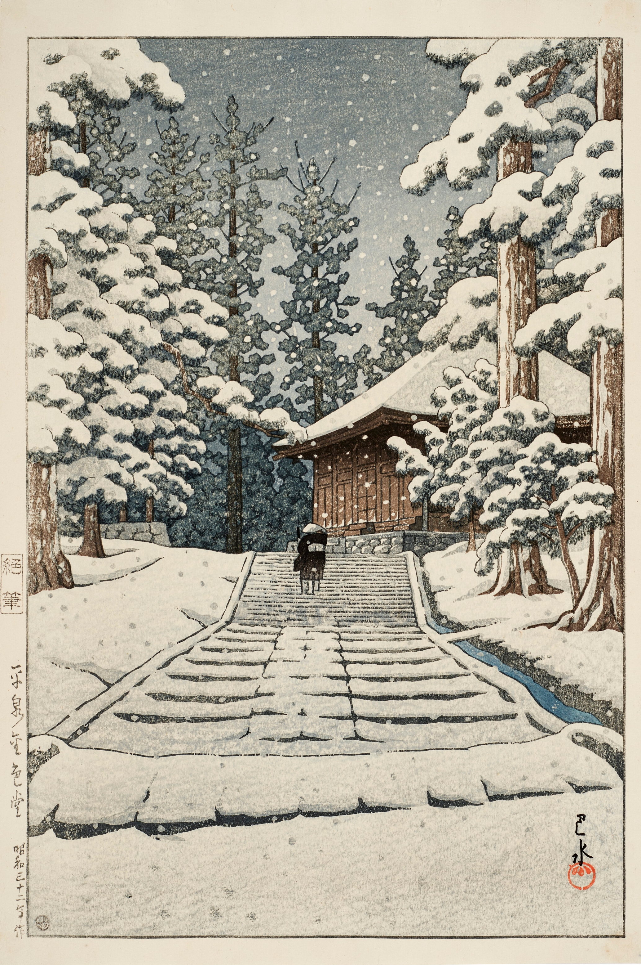 《平泉金色堂》（Konjiki Hall at Hiraizumi）｜川濑巴水 Kawase Hasui｜1957