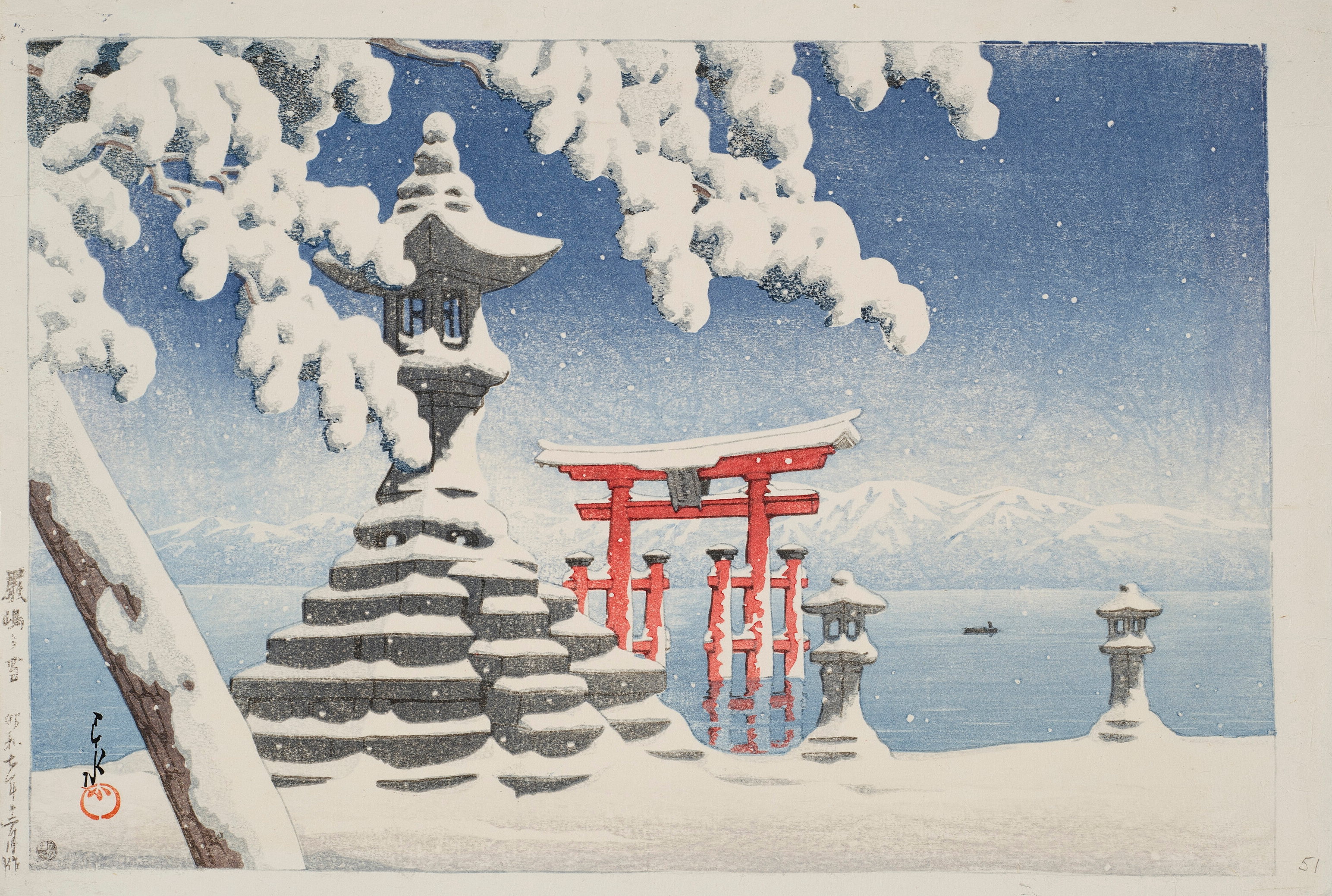 《严岛之雪》（Snow at Itsukushima）｜川濑巴水 Kawase Hasui｜1932
