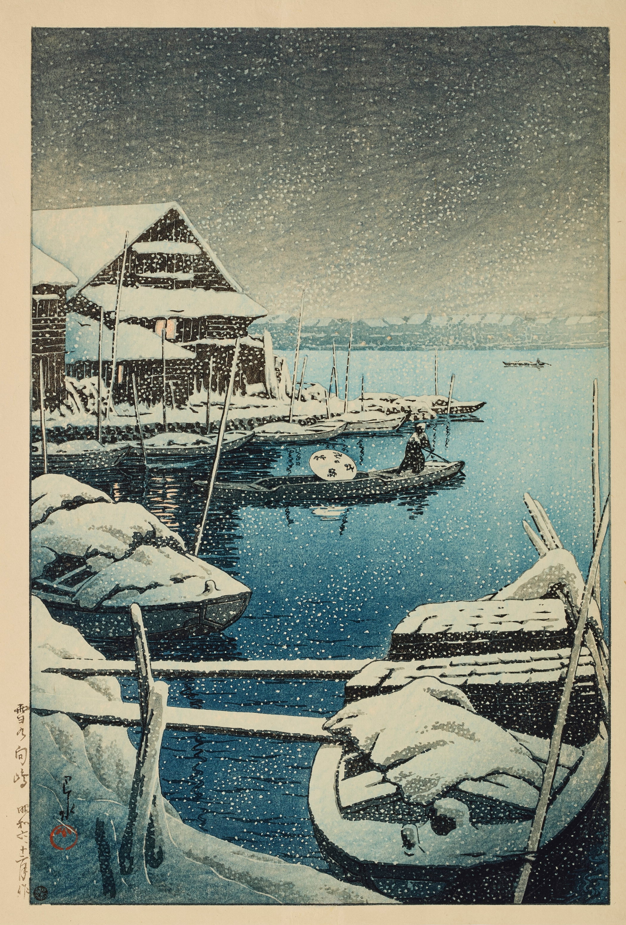 《向岛之雪》（Snow at Mukojima）｜川濑巴水 Kawase Hasui｜1931