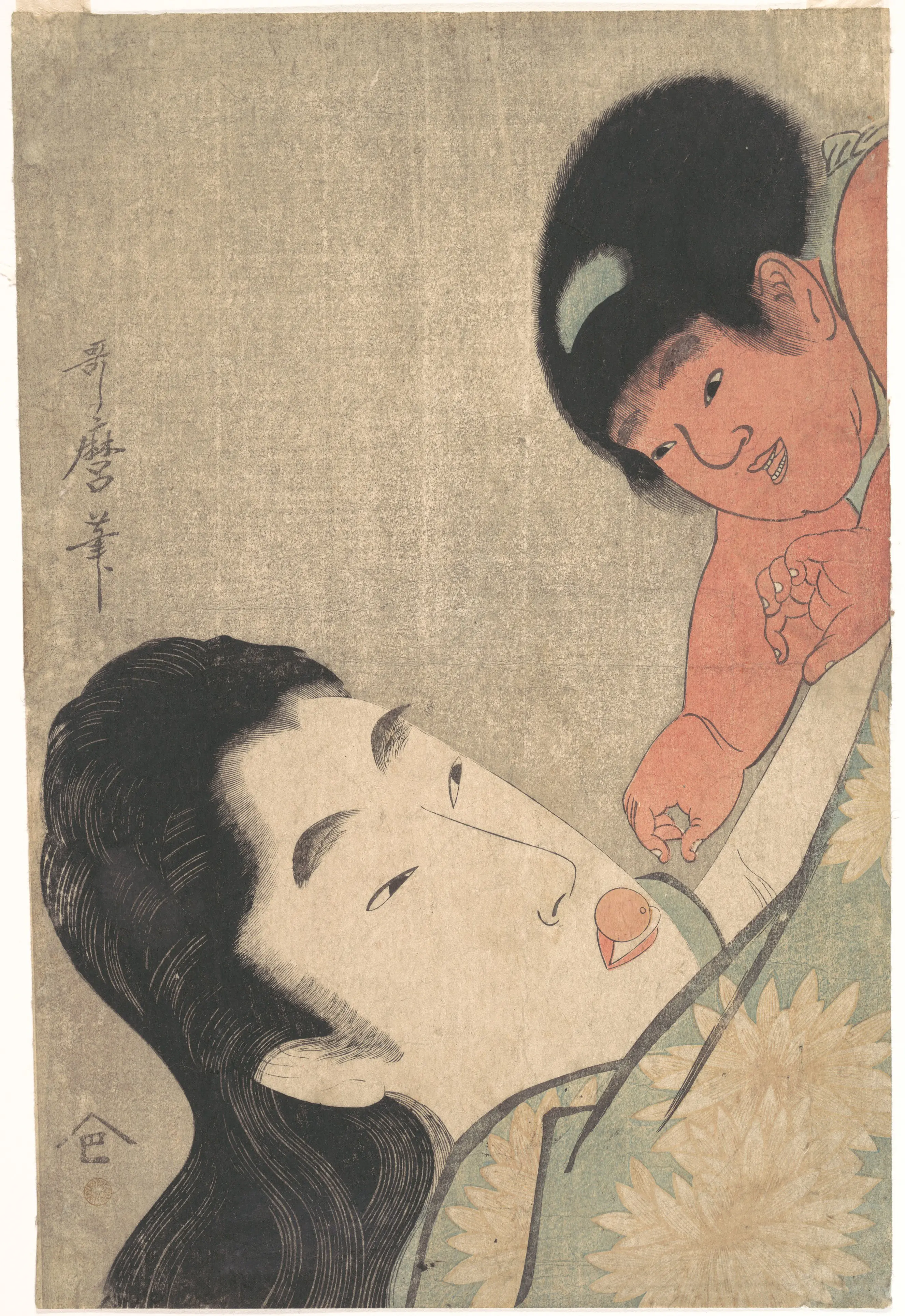 《山姥与金太郎》（Yamauba and Kintarō Playing with a Cherry）｜喜多川歌麿 Kitagawa Utamaro｜江户时代，约 1795