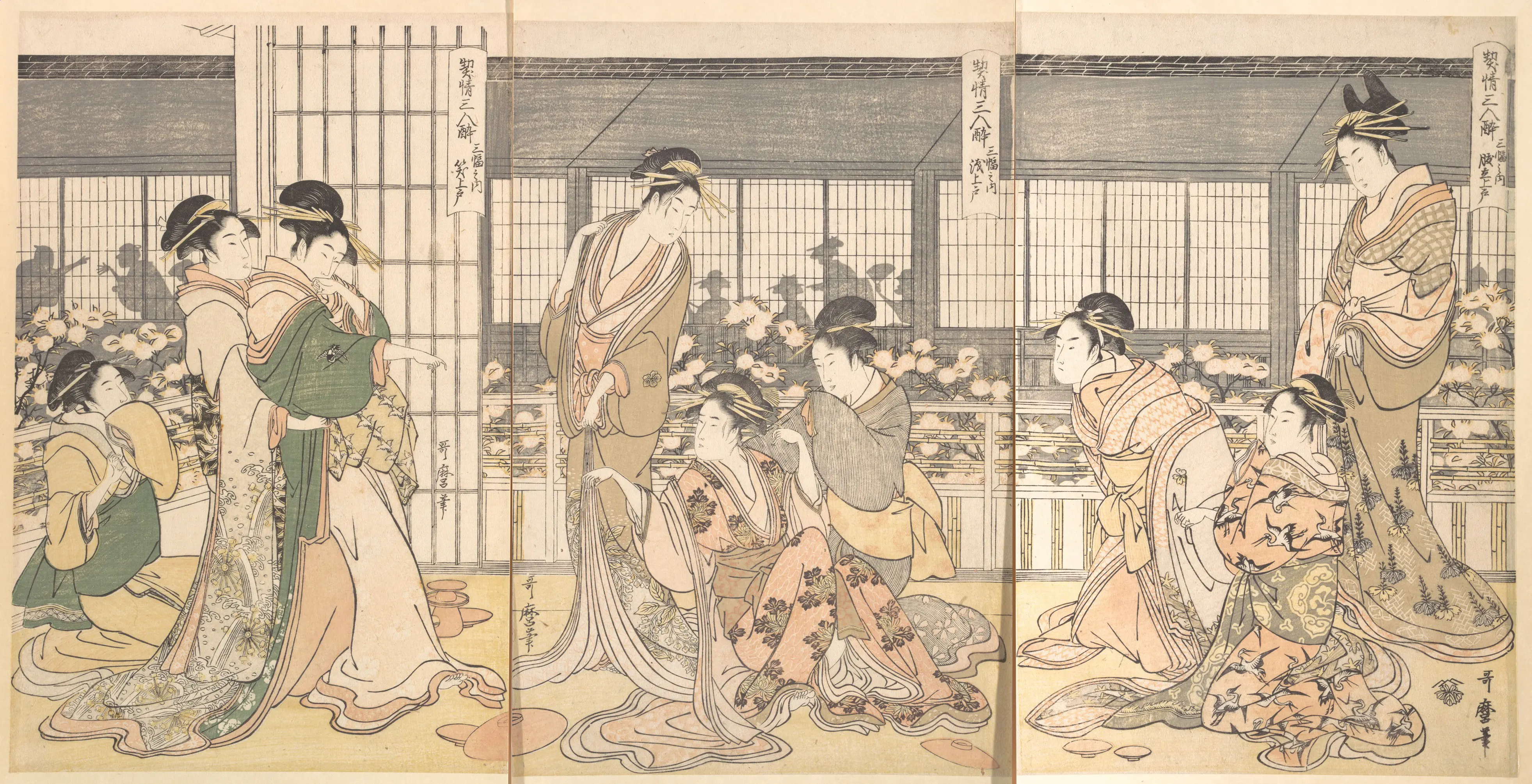 《三位醉酒游女》（Three Intoxicated Courtesans）｜喜多川歌麿 Kitagawa Utamaro｜江户时代，1790s
