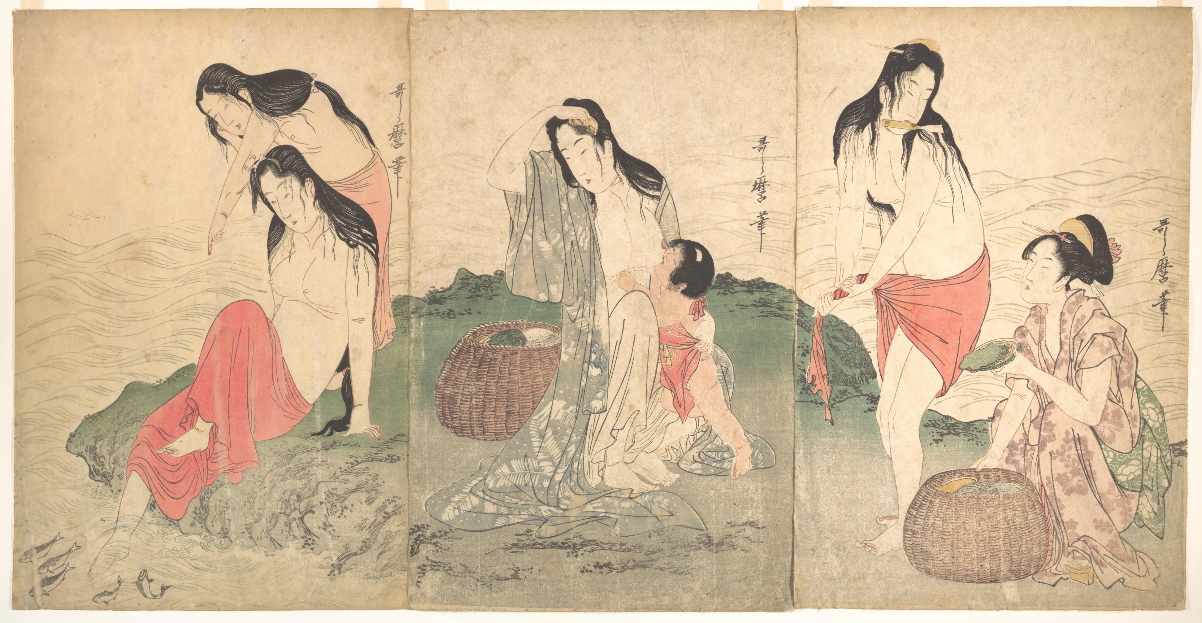 《渔女与浴女》（Girl Fishers and Bathers）｜喜多川歌麿 Kitagawa Utamaro｜江户时代，1791