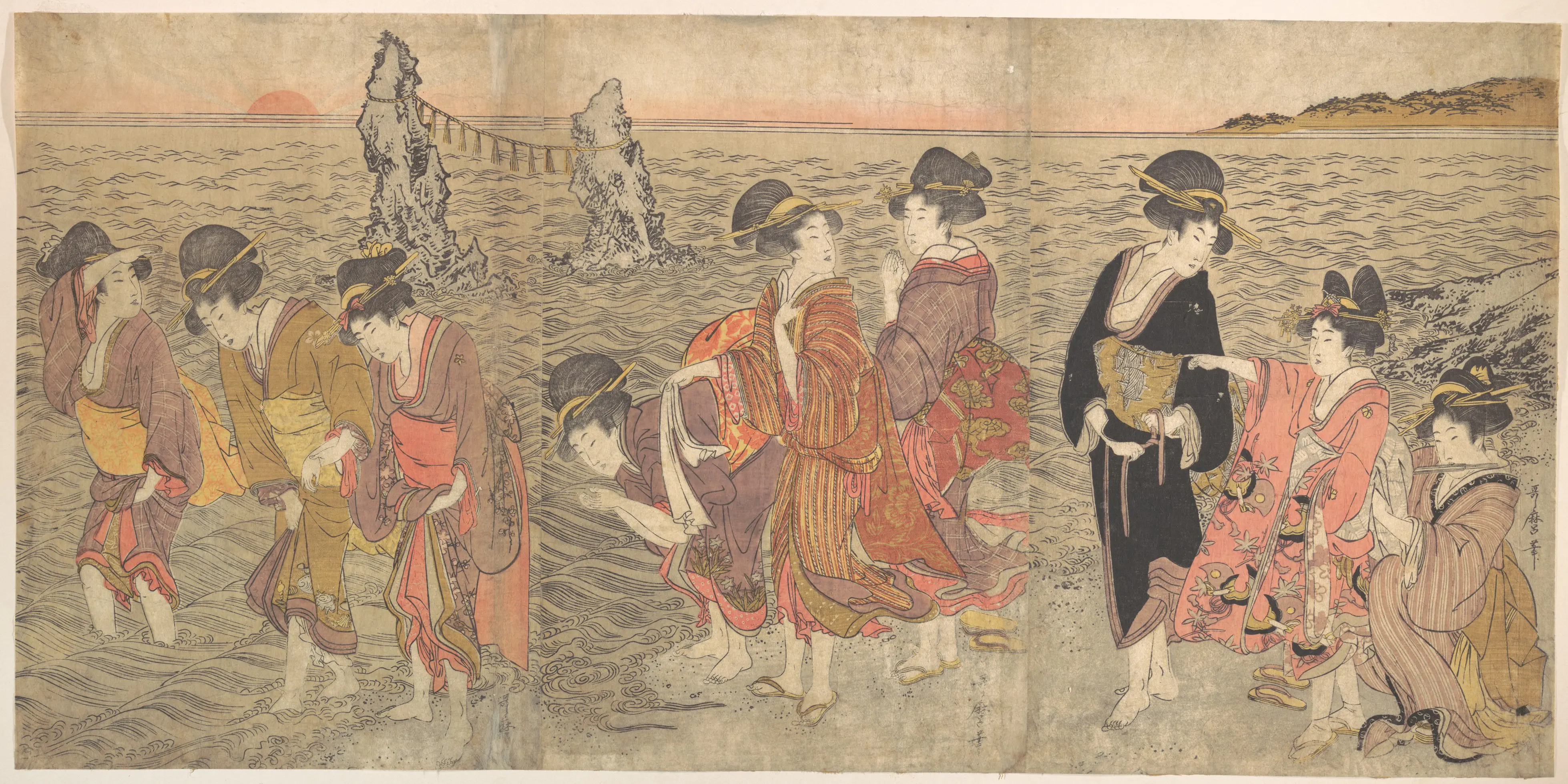 伊势二见浦夫妇岩间拜日的女子