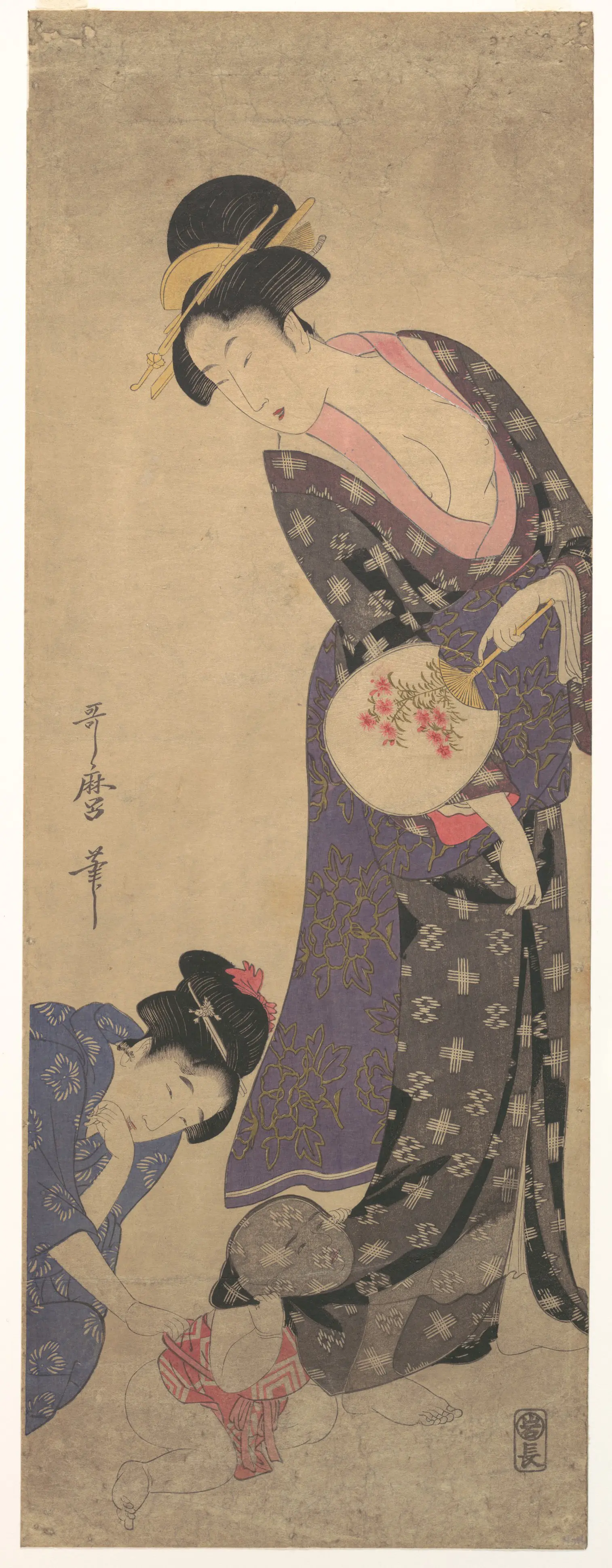 《两位女子与地上玩耍的婴孩》（Two Women with a Baby who is Playing on the Floor）｜喜多川歌麿 Kitagawa Utamaro｜江户时代，约 1793