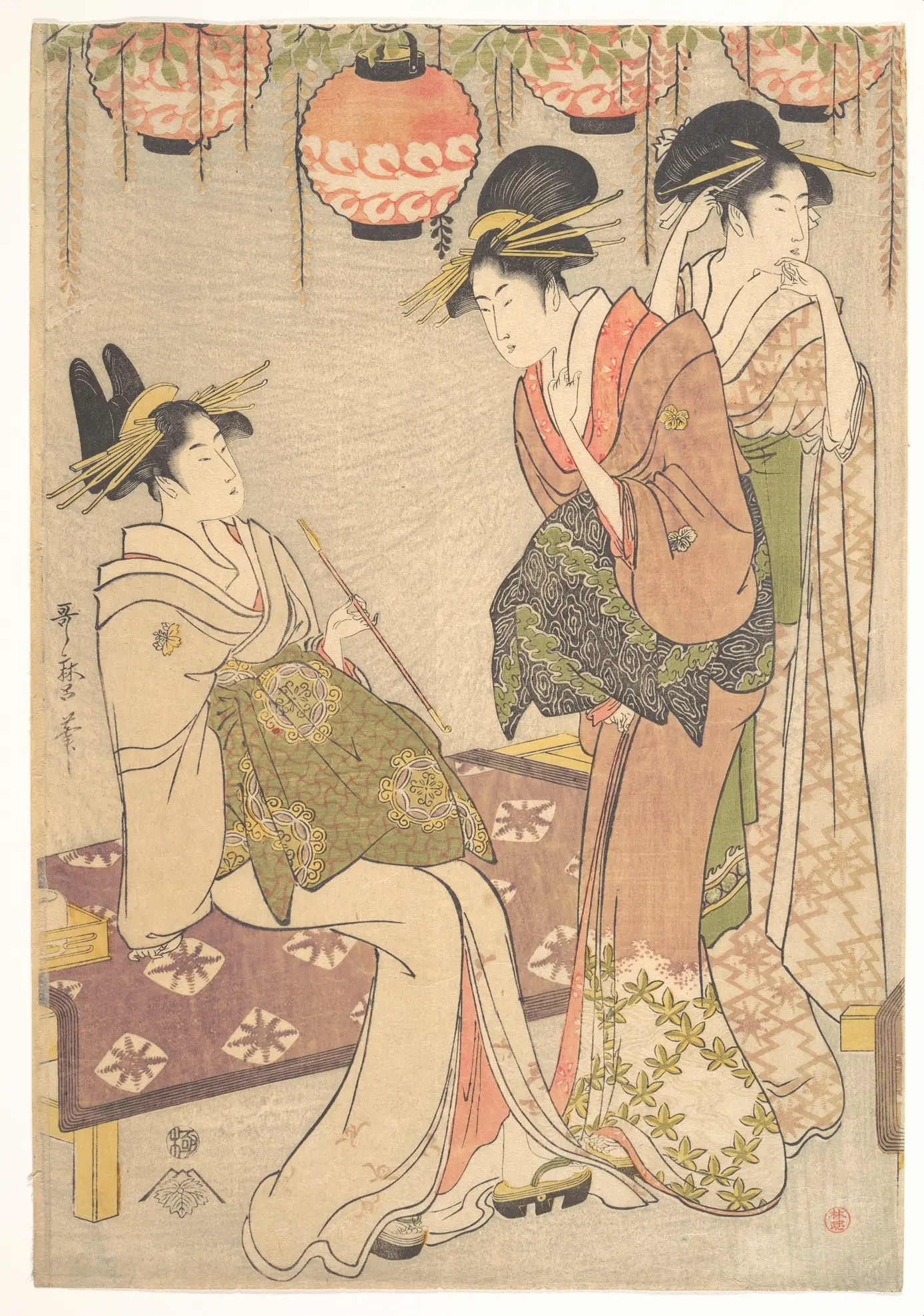 为少女装扮“娘道成寺”舞蹈的女子（附猴戏艺人兄弟画）