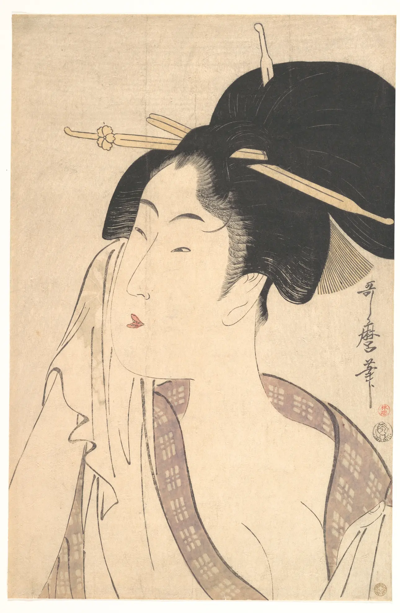《浴后休憩的女子》（Woman Relaxing after Her Bath）｜喜多川歌麿 Kitagawa Utamaro｜江户时代，1790s