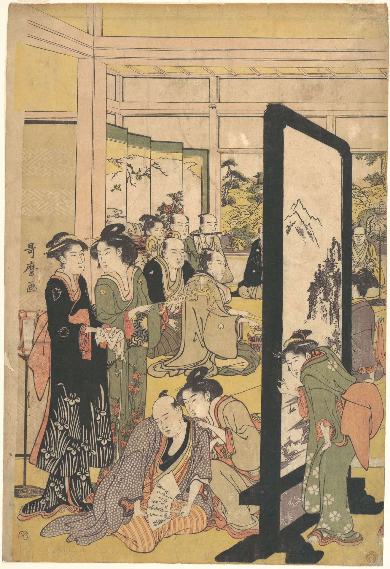 《北尾政演宴席休憩》（The Artist Kitao Masanobu Relaxing at a Party）｜喜多川歌麿 Kitagawa Utamaro｜江户时代，1790s