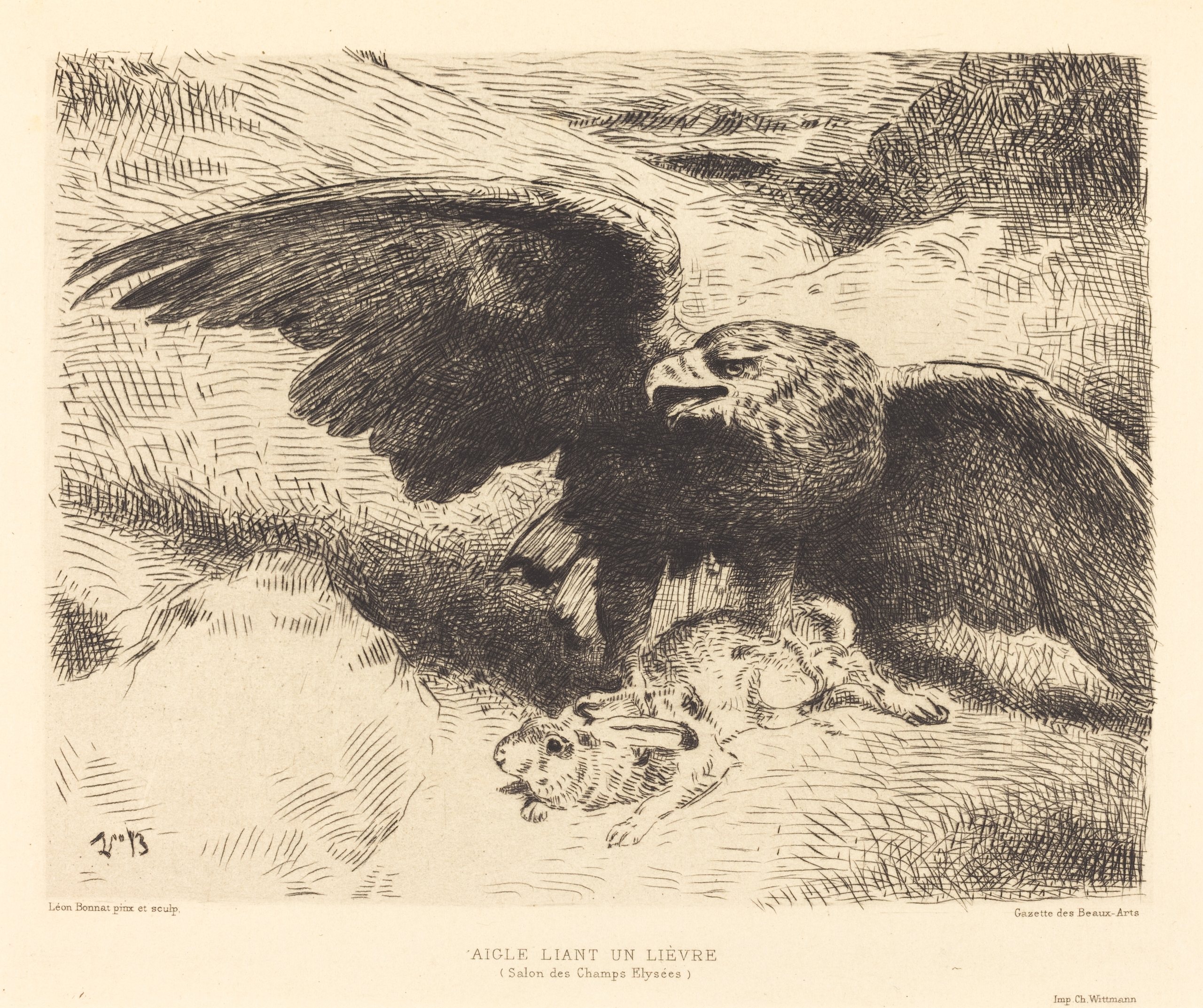 《鹰扑向野兔》（An Eagle Pouncing on a Hare）｜莱昂·博纳 Léon Bonnat｜不明