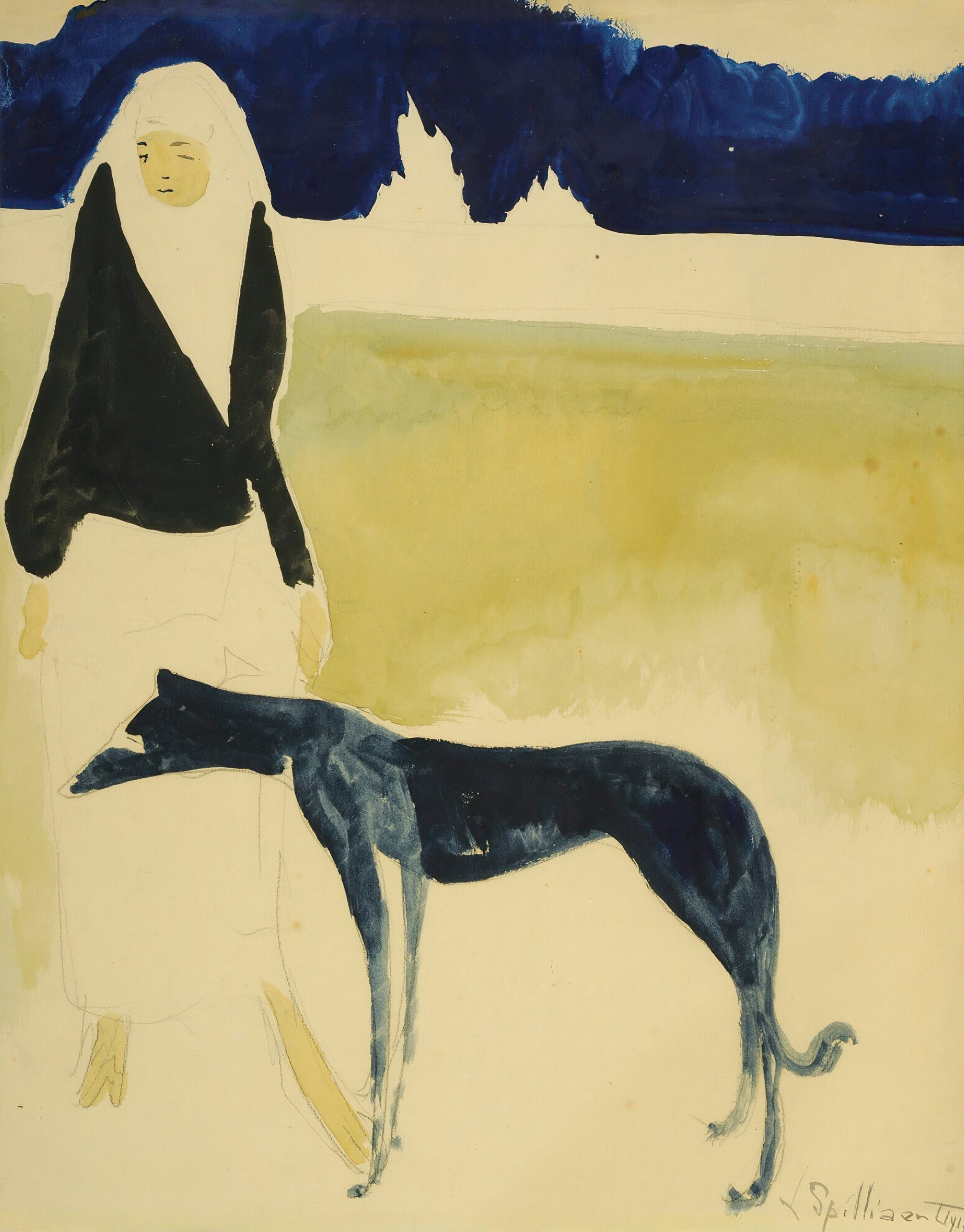 《灰狗女人》（Greyhound Woman）｜莱昂·斯皮里亚特 Léon Spilliaert｜1917