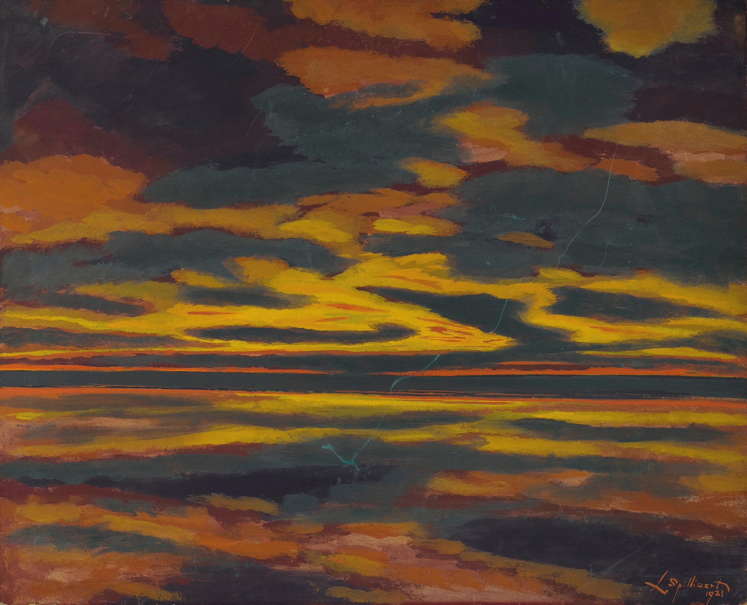 《海上的绿色闪电》（Green Lightning On The Sea）｜莱昂·斯皮里亚特 Léon Spilliaert｜1921