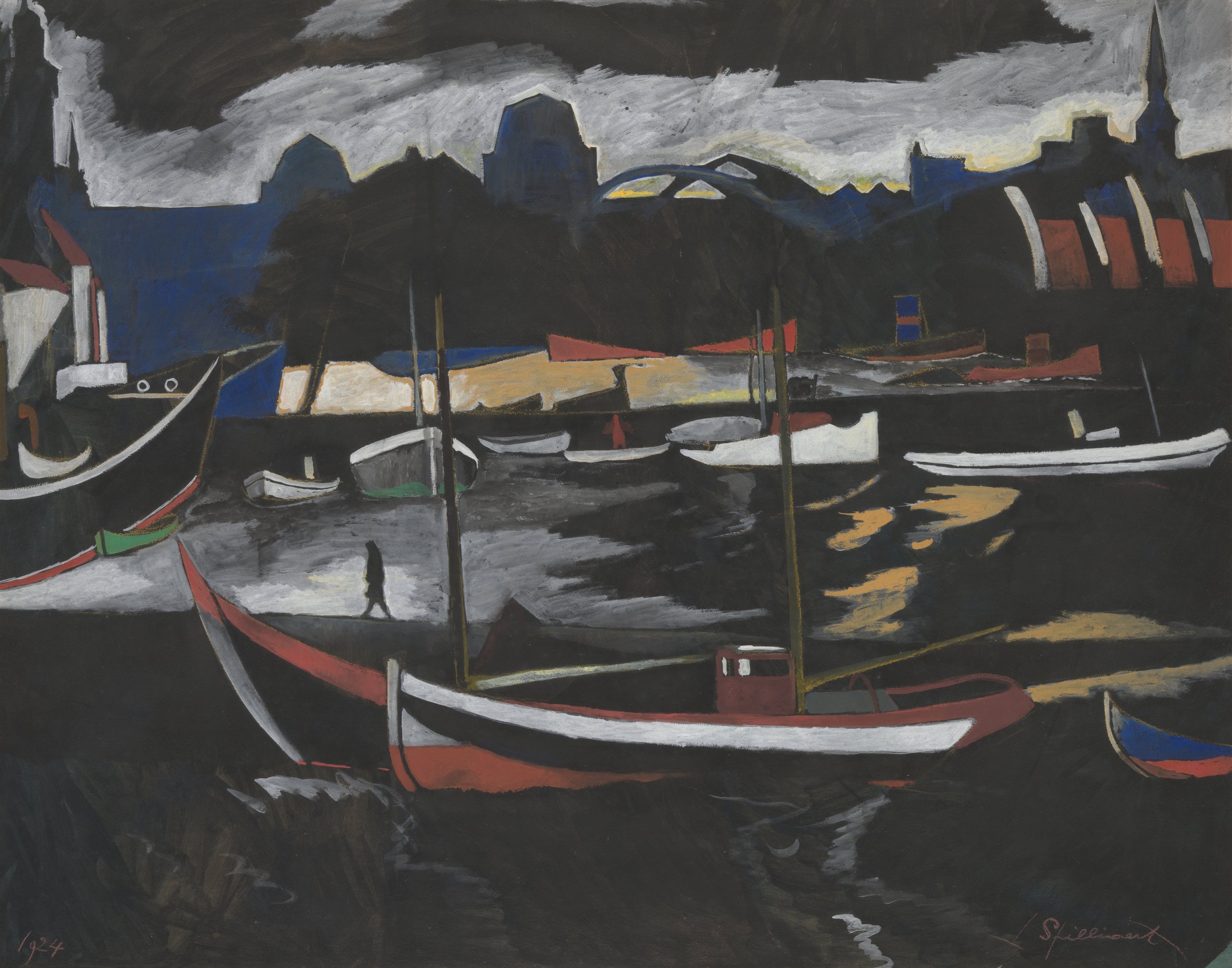 《奥斯坦德商业码头》（The Commercial Docks of Ostend）｜莱昂·斯皮里亚特 Léon Spilliaert｜1924
