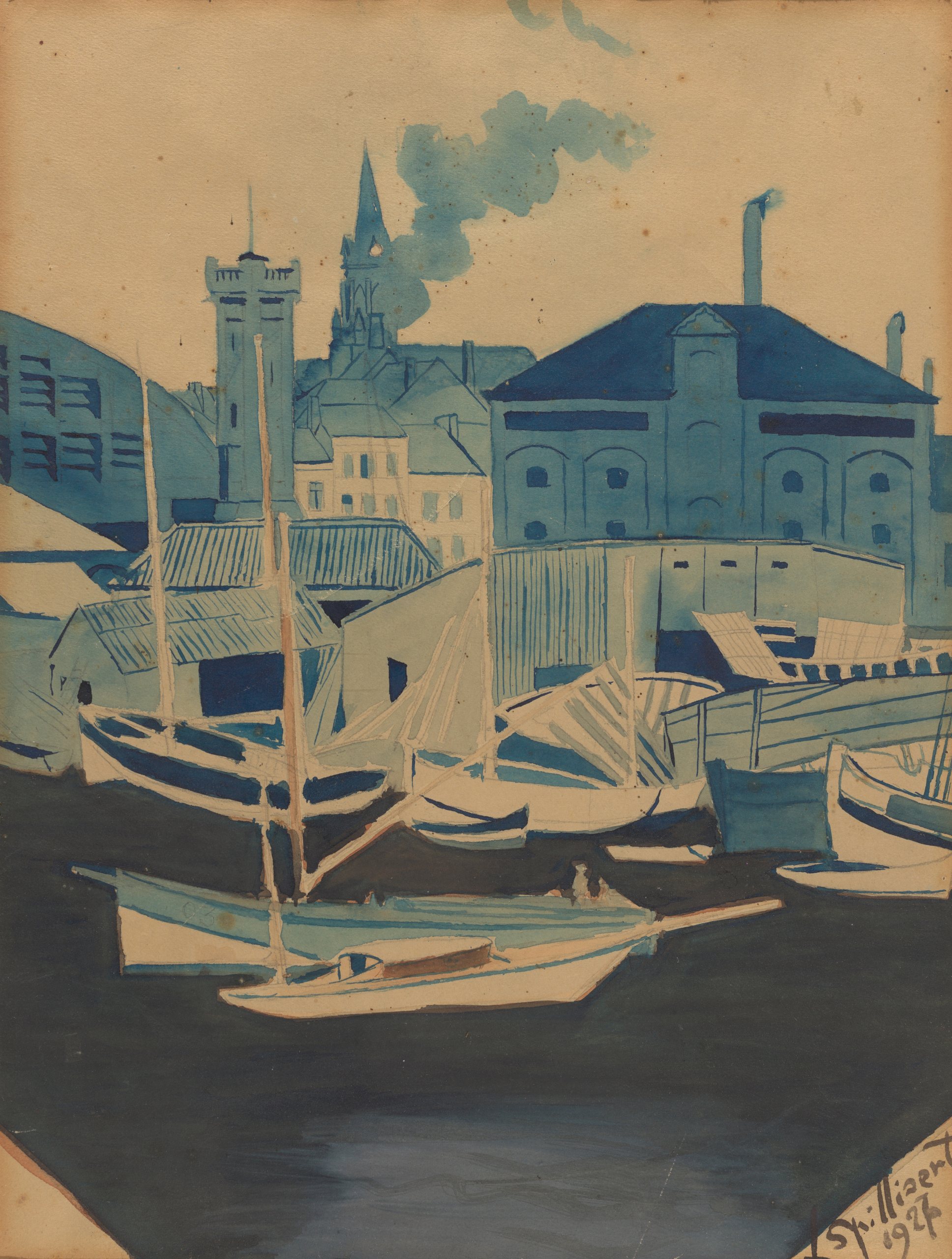 《海港景观》（Harbor view）｜莱昂·斯皮里亚特 Léon Spilliaert｜1927