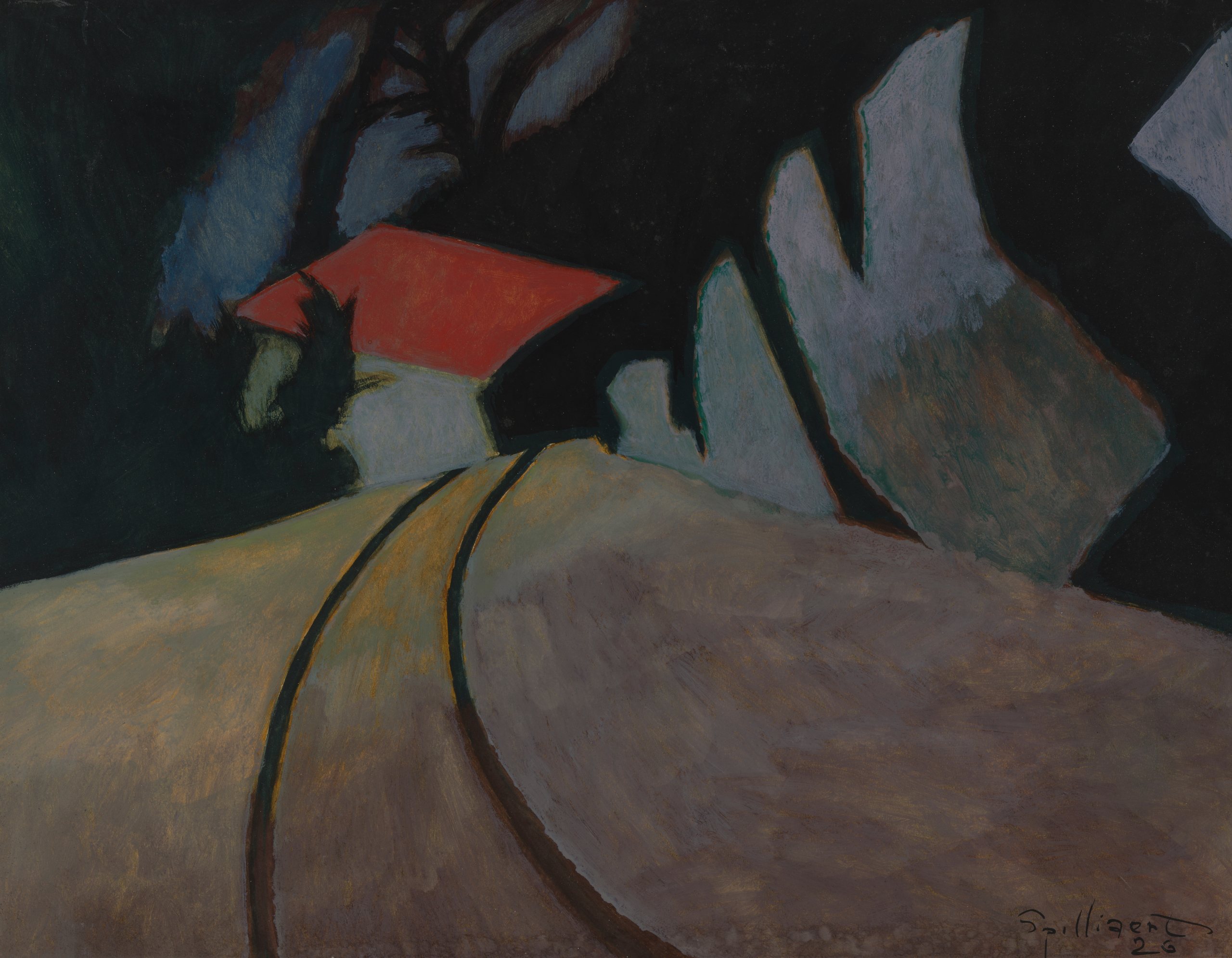 《红色屋顶景观》（Landscape with red roof）｜莱昂·斯皮里亚特 Léon Spilliaert｜1926