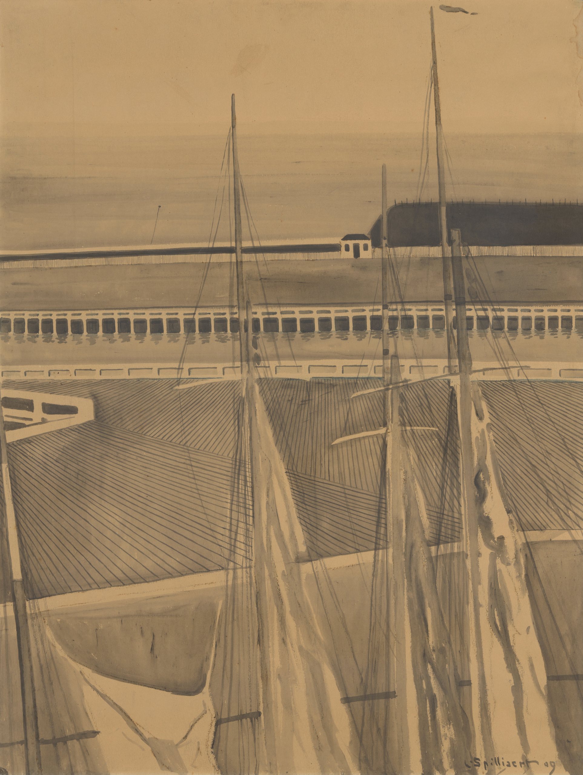 《奥斯坦德港口》（The port in Ostend）｜莱昂·斯皮里亚特 Léon Spilliaert｜1909