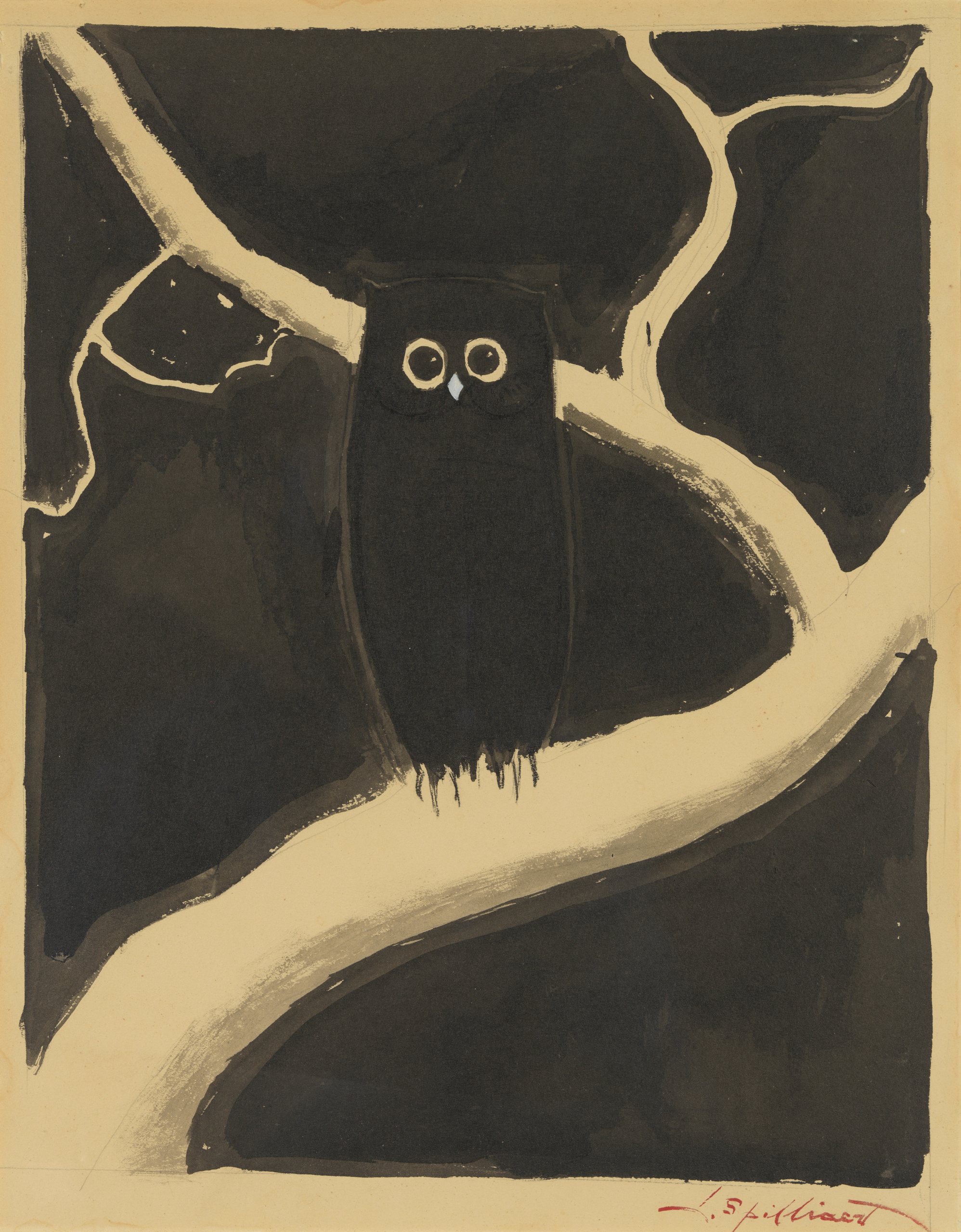 《猫头鹰》（The owl）｜莱昂·斯皮里亚特 Léon Spilliaert｜1919