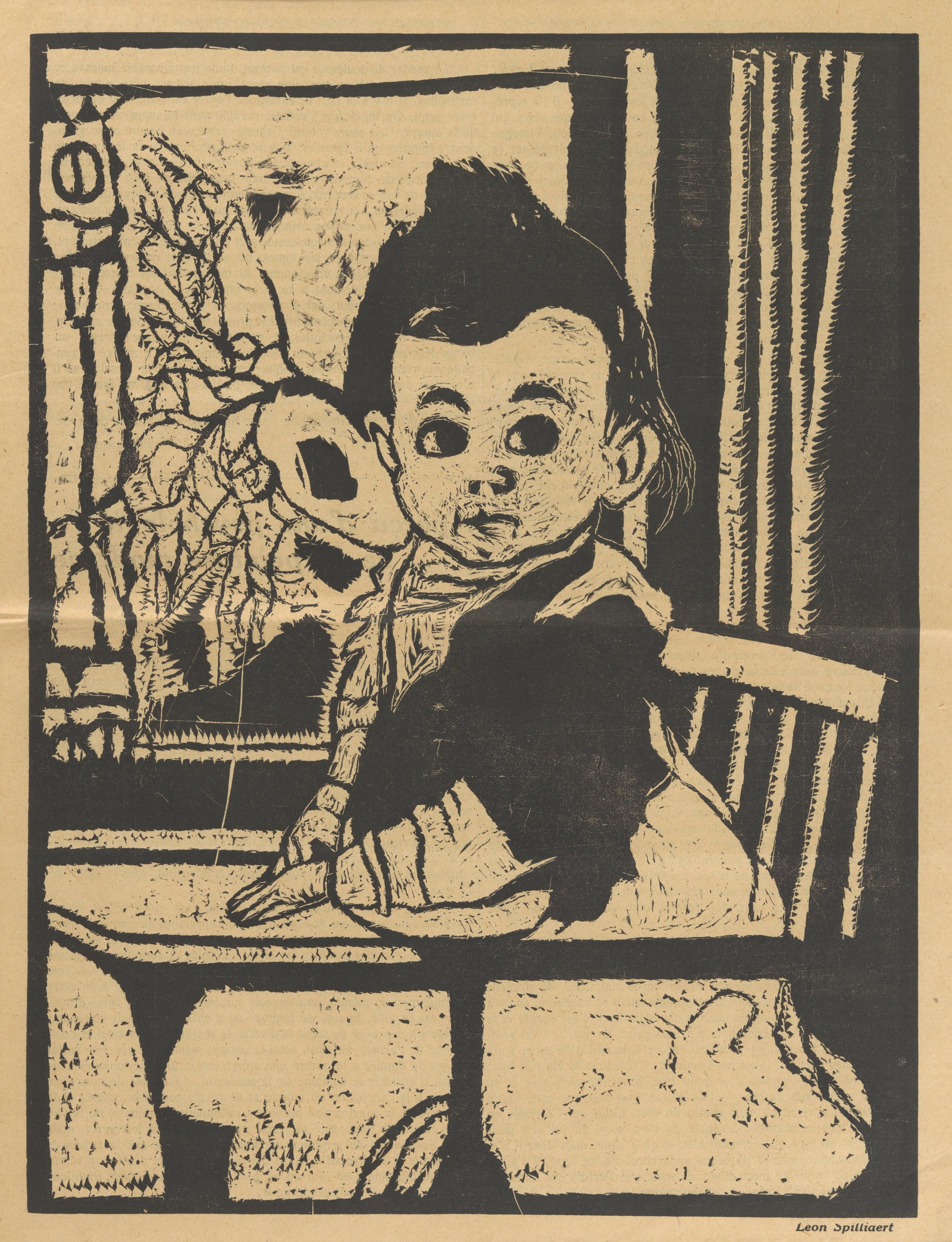 《坐在高脚椅上的孩子（孩子的头）》（Child in high chair (Child's head)）｜莱昂·斯皮里亚特 Léon Spilliaert｜1919