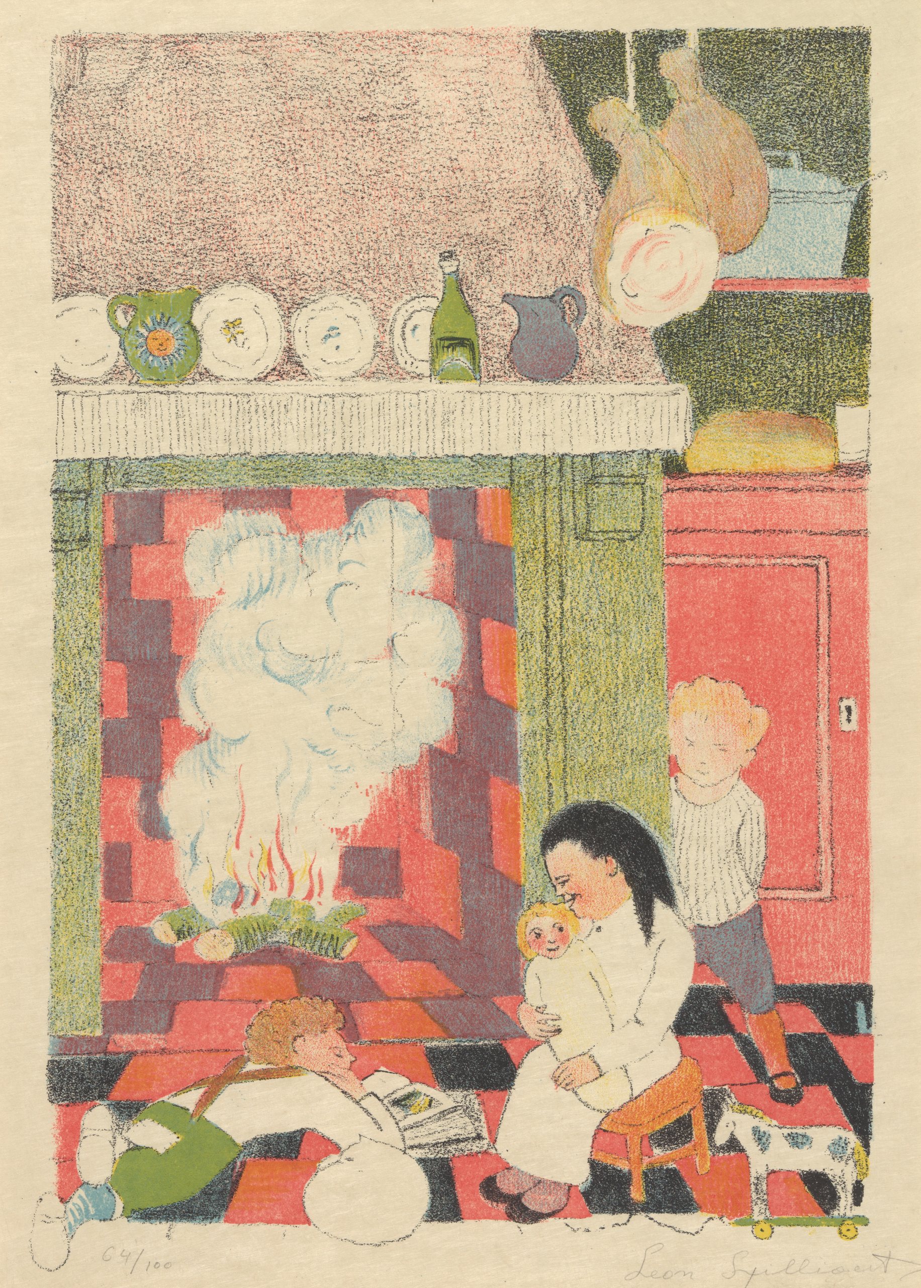 《可怜的孩子们在炉边和他们的圣尼古拉斯玩具》（Poor children in front of the hearth with their Saint Nicholas toys）｜莱昂·斯皮里亚特 Léon Spilliaert｜1918