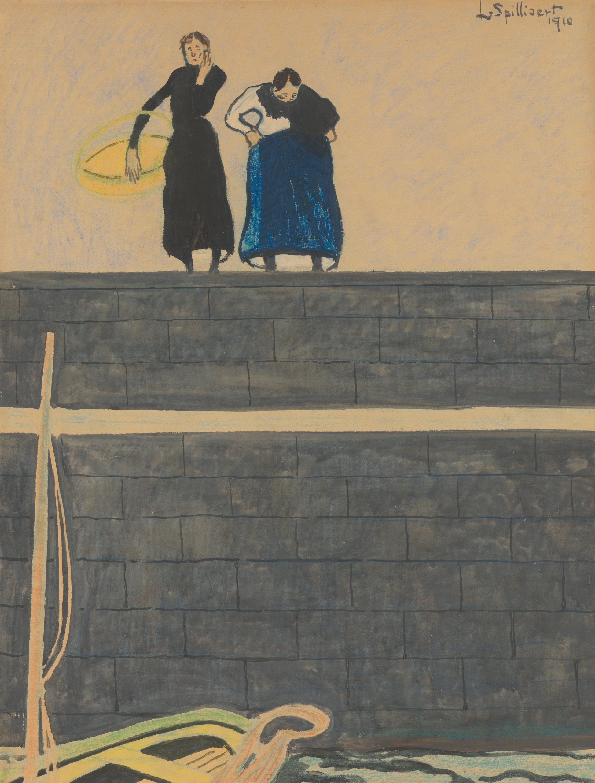 《码头上的渔妇》（Fisherwomen on the Quay）｜莱昂·斯皮里亚特 Léon Spilliaert｜1910