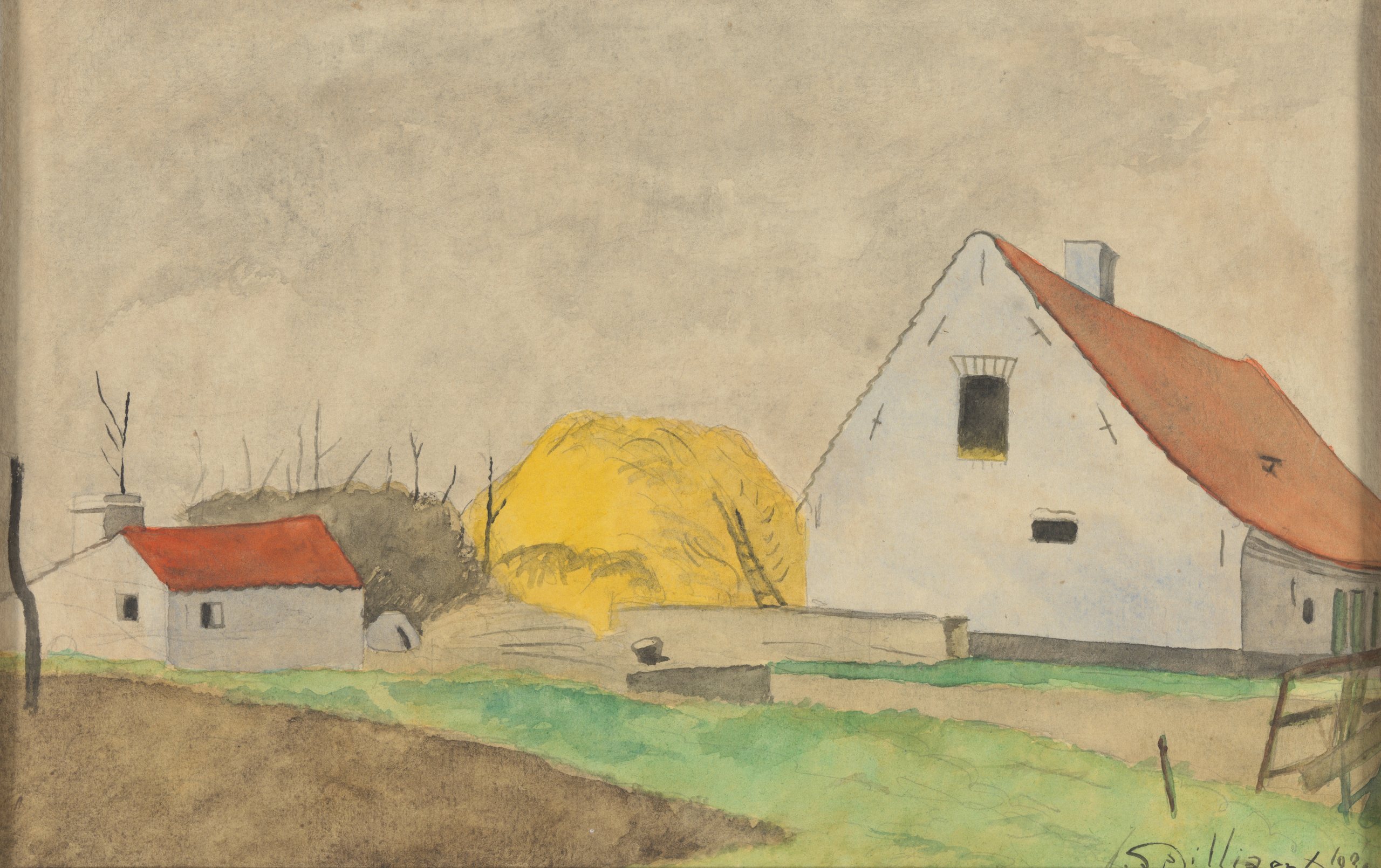 《奥斯坦德 Gistelse Steenweg 沿线的农场》（Farm along Gistelse Steenweg in Ostend）｜莱昂·斯皮里亚特 Léon Spilliaert｜1930