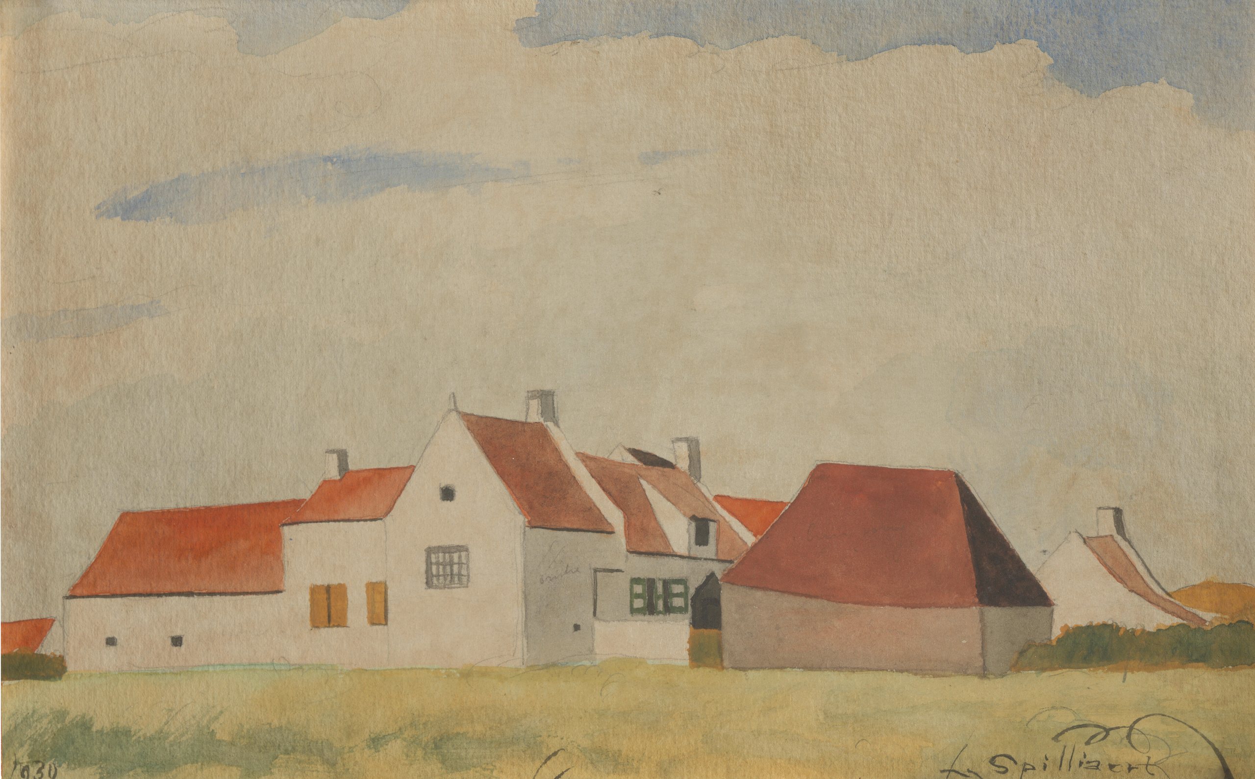 《布雷德内 Nukkerwijk 附近的农场》（Farm near Nukkerwijk in Bredene）｜莱昂·斯皮里亚特 Léon Spilliaert｜1930