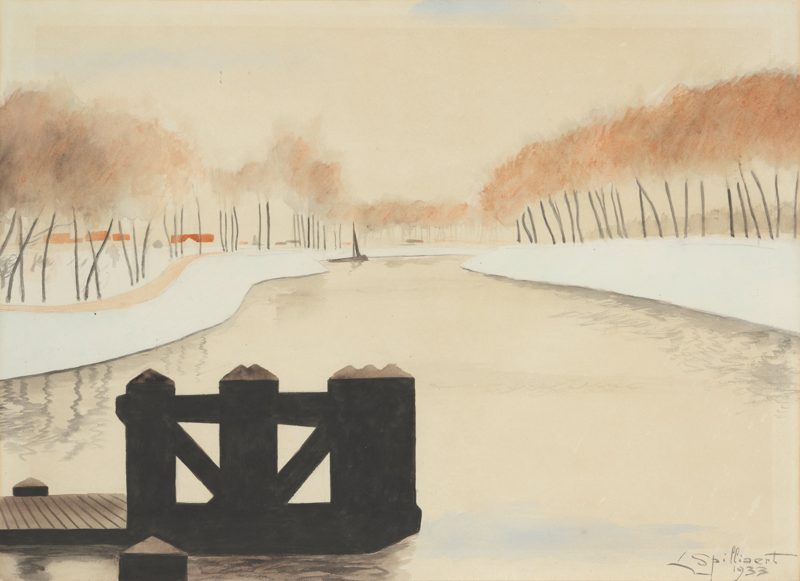 《赞德福德的凯格纳特小溪》（The Keignaert creek in Zandvoorde）｜莱昂·斯皮里亚特 Léon Spilliaert｜1933
