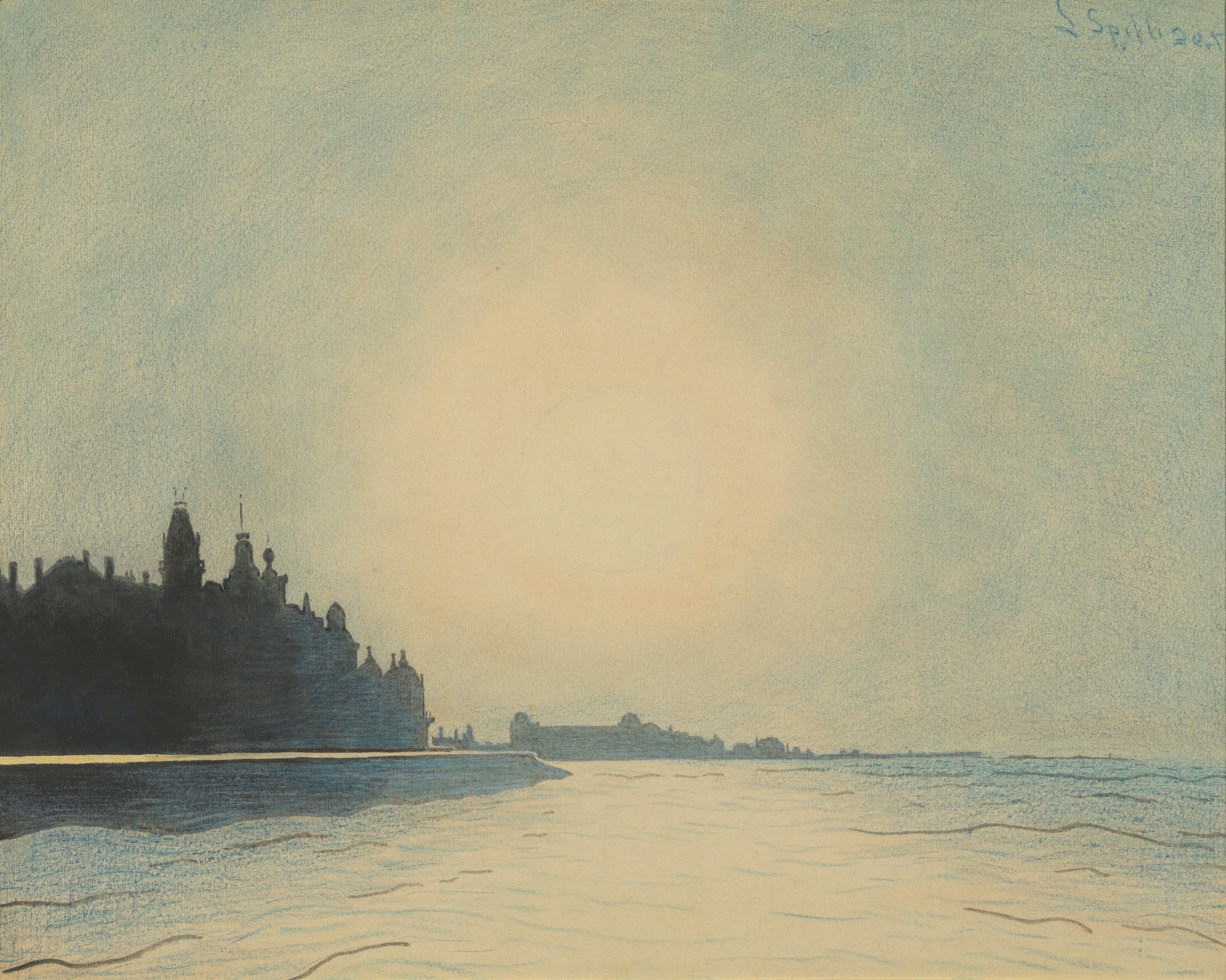 《从码头看奥斯坦德海堤》（The seawall of Ostend seen from the pier）｜莱昂·斯皮里亚特 Léon Spilliaert｜1910