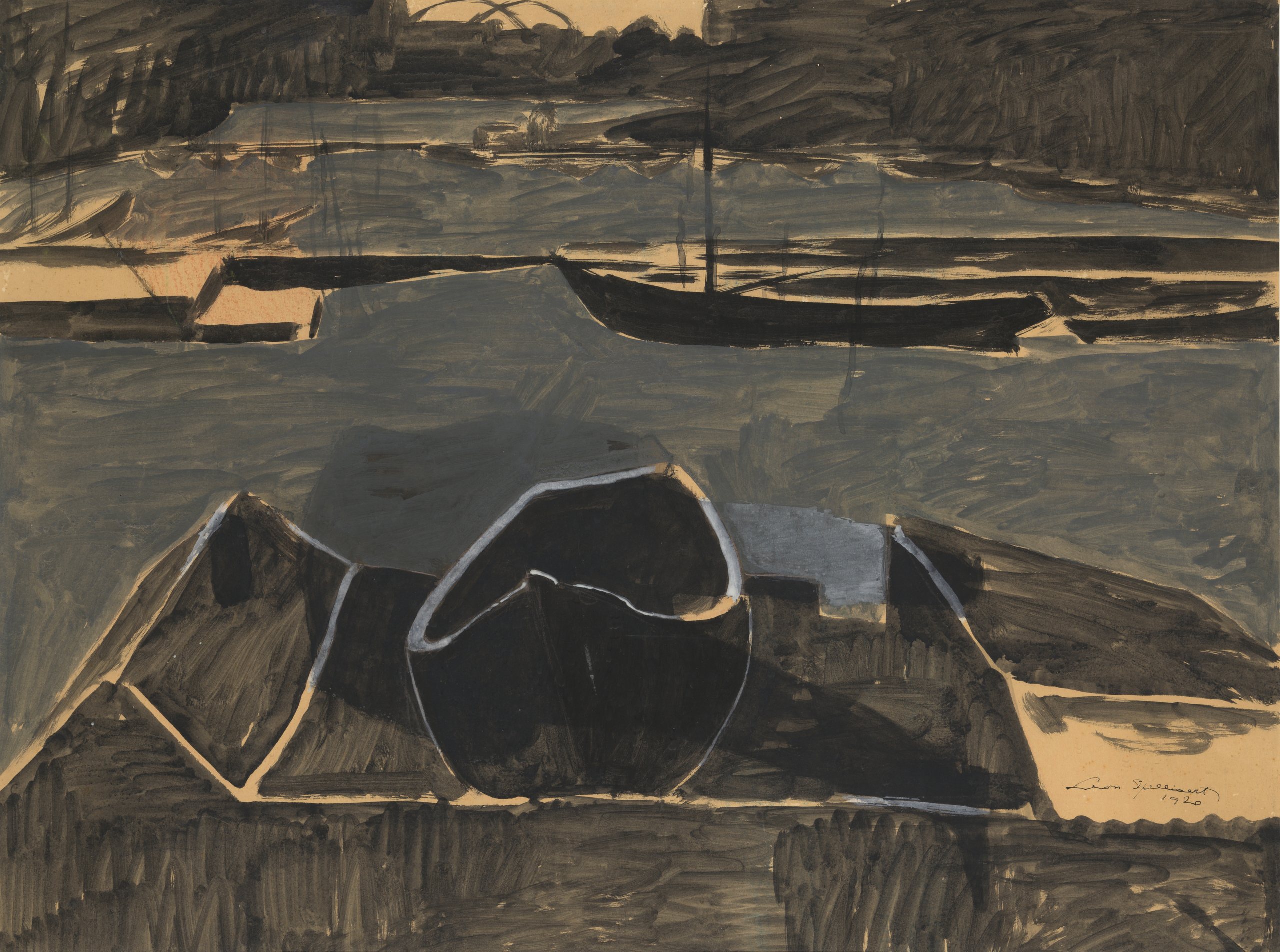 《奥斯坦德码头》（The Docks of Ostend）｜莱昂·斯皮里亚特 Léon Spilliaert｜1920