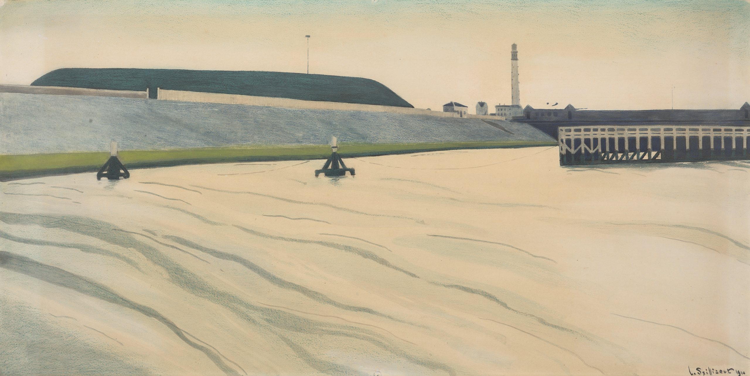《奥斯坦德港》（The port of Ostend）｜莱昂·斯皮里亚特 Léon Spilliaert｜1910