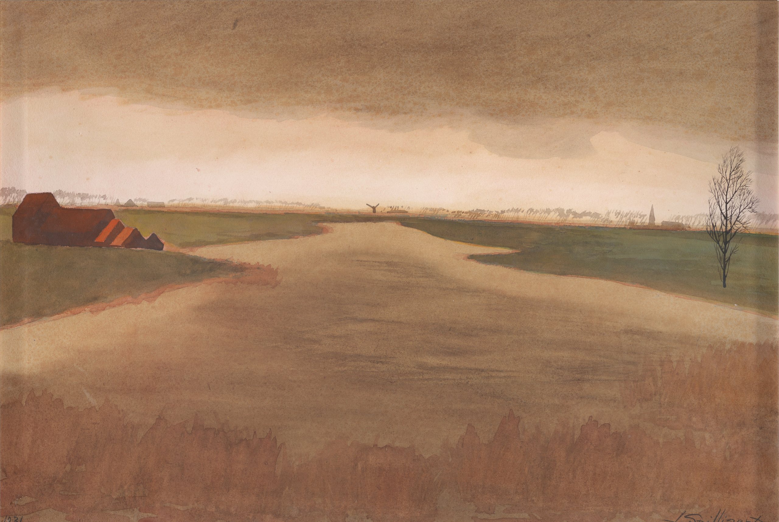《景观 – 赞德沃德的 Keignaertkreek》（Landscape – Keignaertkreek in Zandvoorde）｜莱昂·斯皮里亚特 Léon Spilliaert｜1931