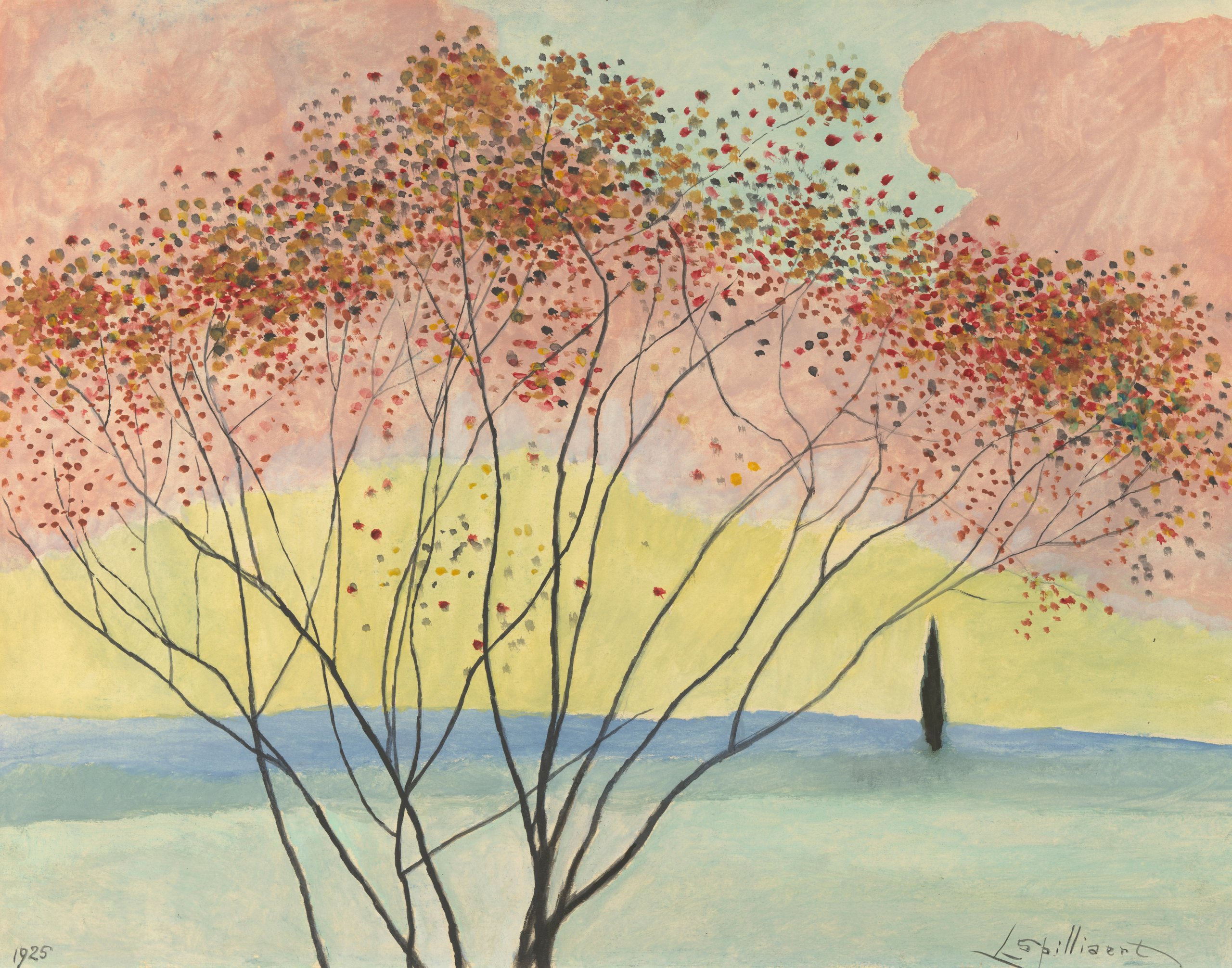 《前景有树木的风景》（Landscape with trees in the foreground）｜莱昂·斯皮里亚特 Léon Spilliaert｜1925