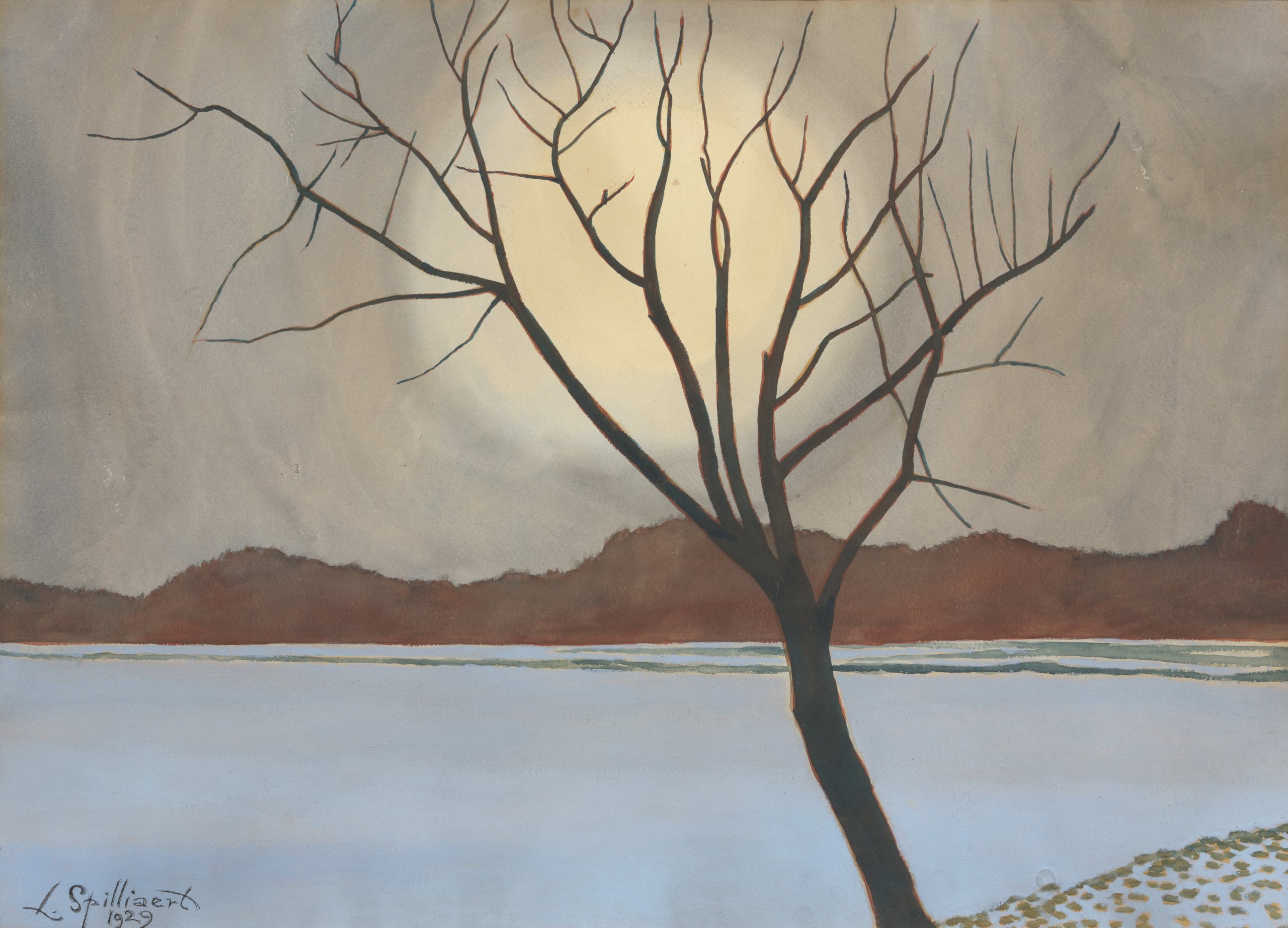 《前景有树的风景》（Landscape with tree in the foreground）｜莱昂·斯皮里亚特 Léon Spilliaert｜1929-1930