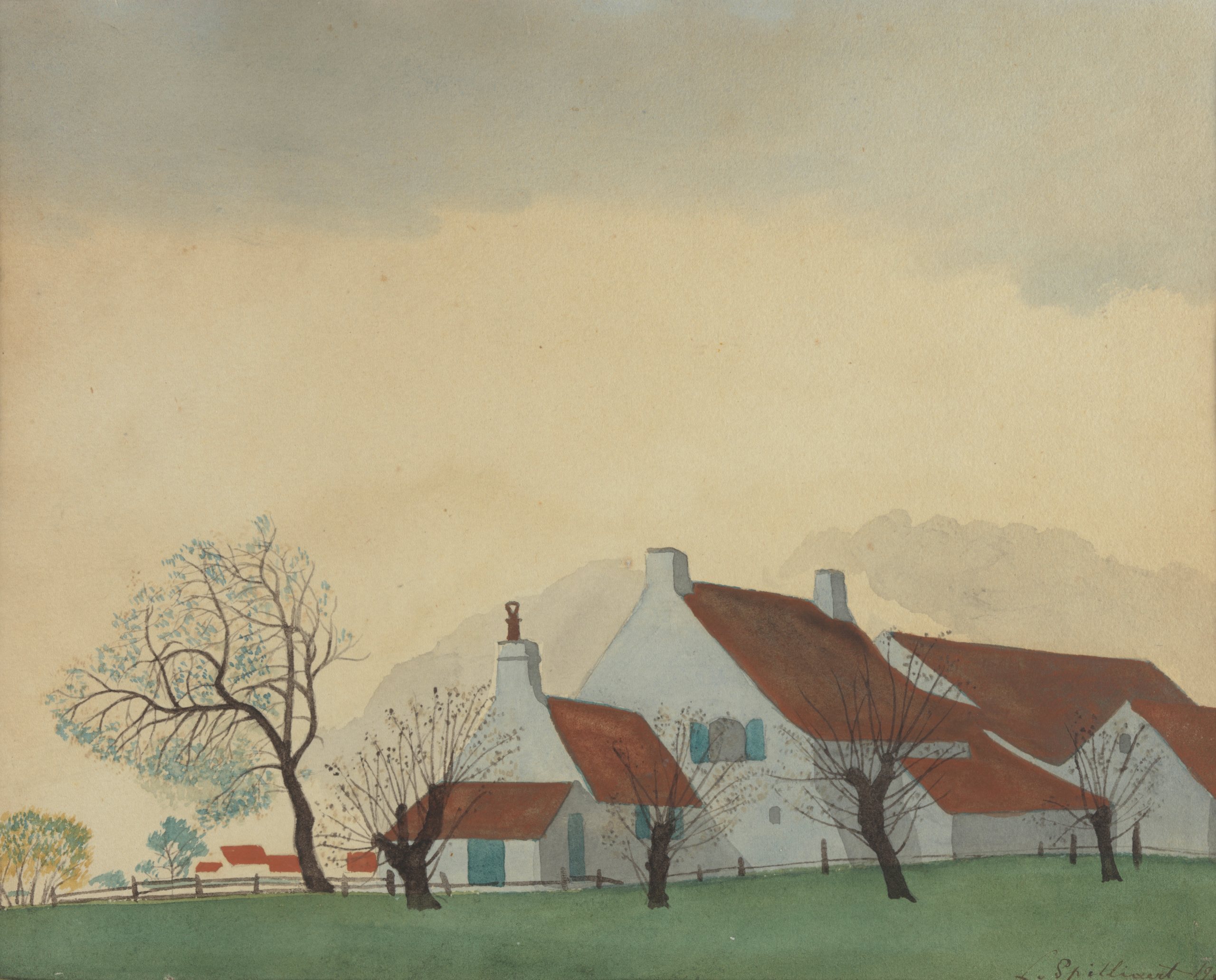 《风景与农场》（Landscape with farm）｜莱昂·斯皮里亚特 Léon Spilliaert｜1930