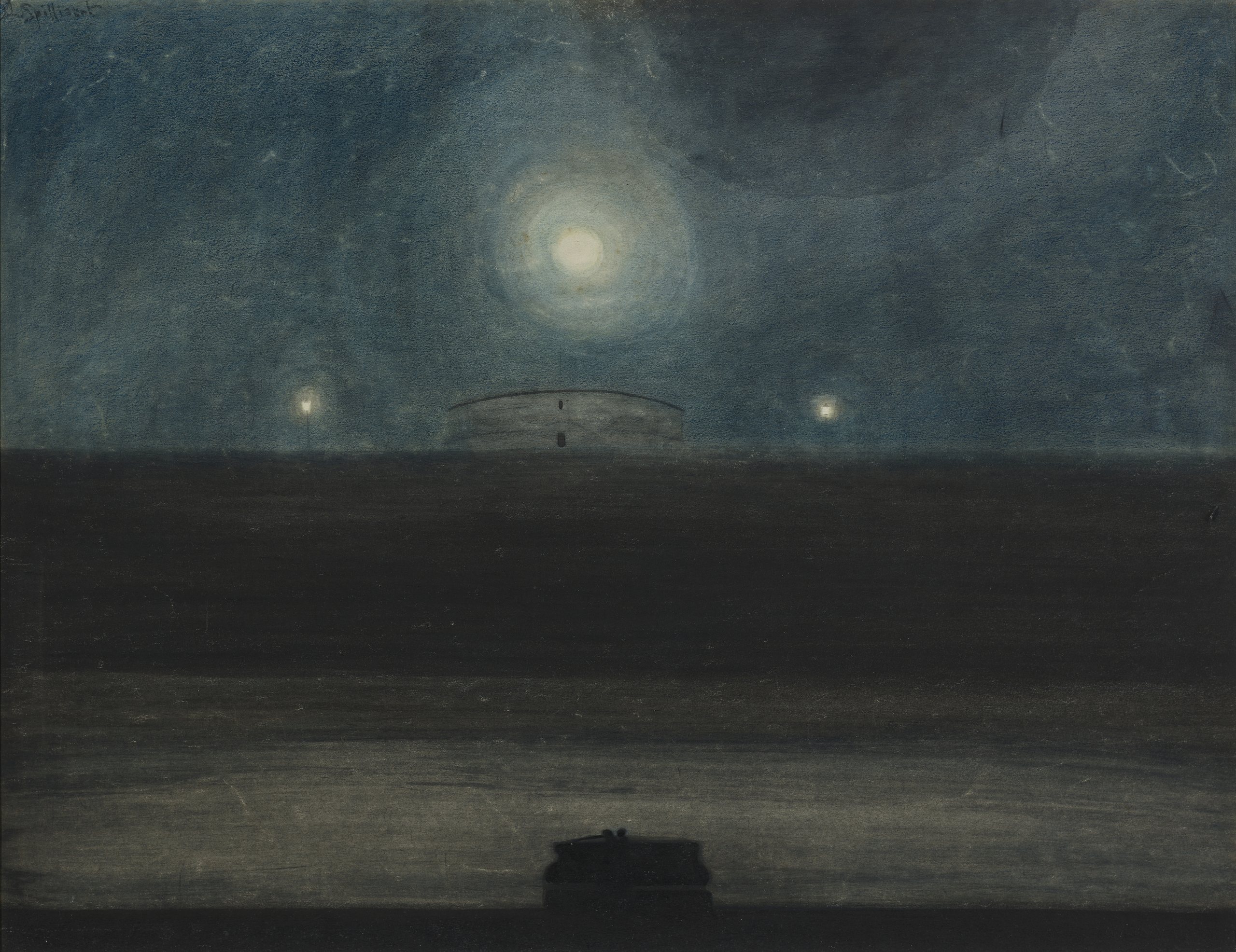 《海滩与月亮》（Beach with moon）｜莱昂·斯皮里亚特 Léon Spilliaert｜1908
