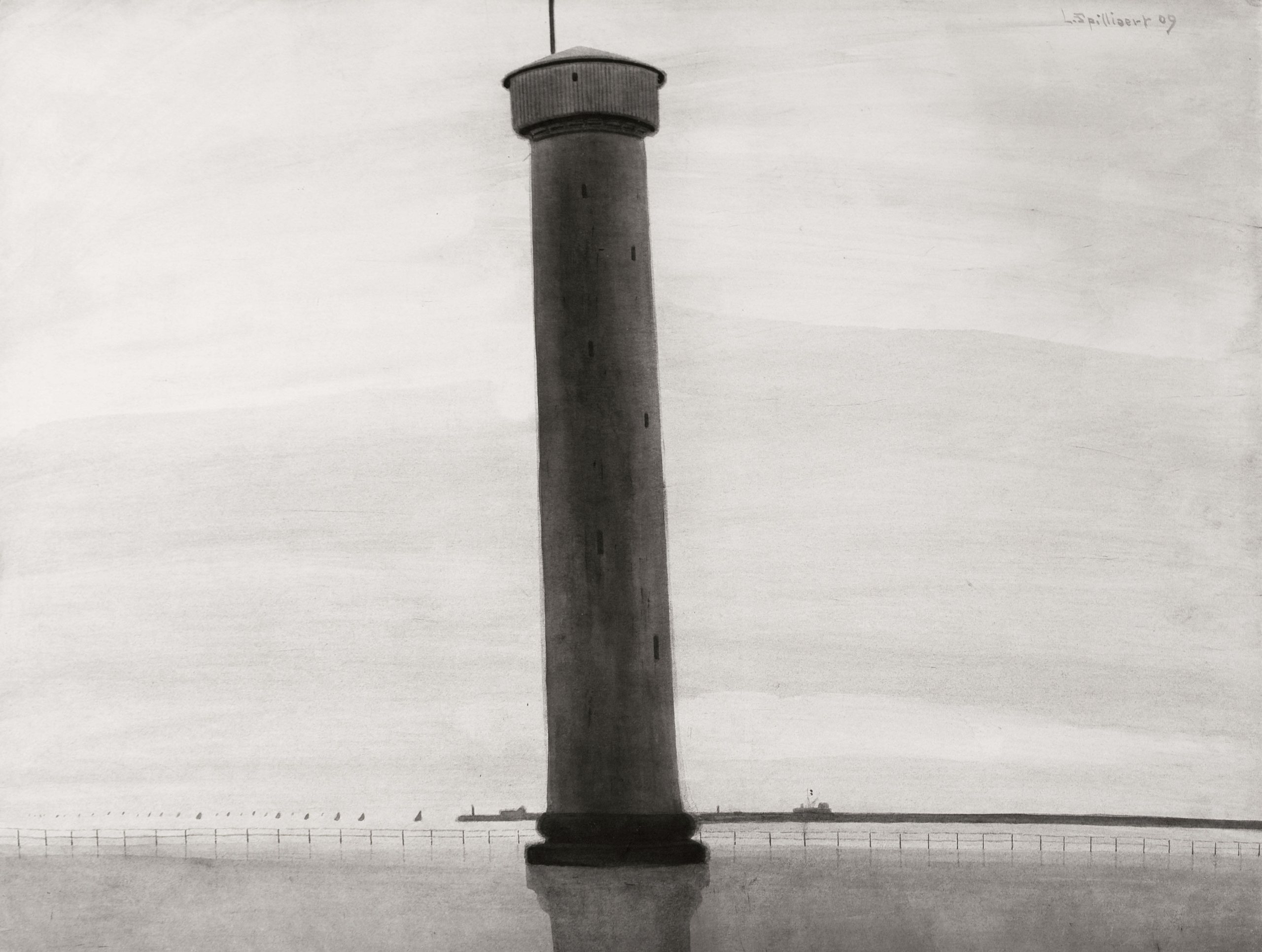 《信号灯塔 [De vuurtoren]》（The Lighthouse of Signals [De vuurtoren]）｜莱昂·斯皮里亚特 Léon Spilliaert｜1909