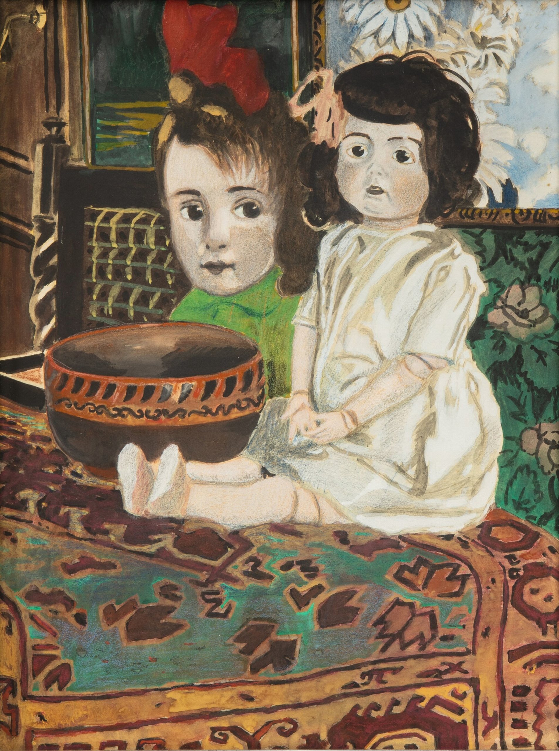 《画家室内有娃娃的小女孩》（Little girl with doll in painter's interior）｜莱昂·斯皮里亚特 Léon Spilliaert｜1924