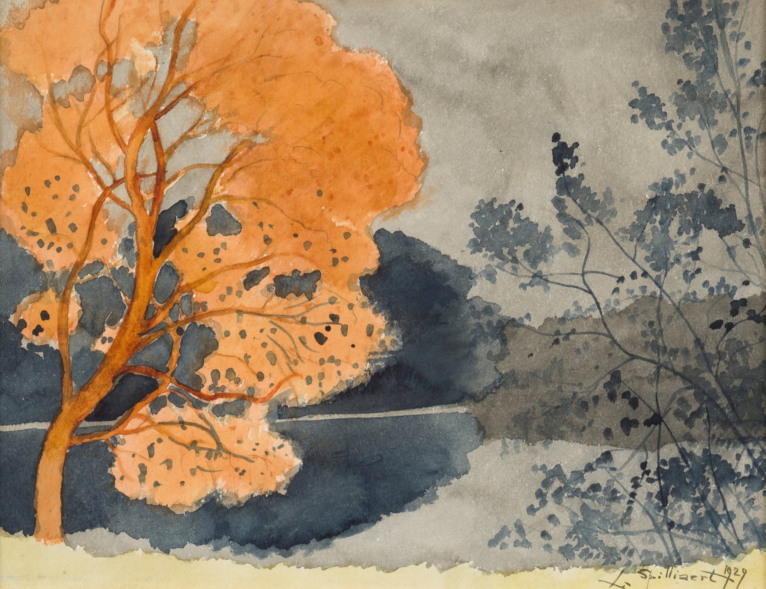《秋天的池塘》（Pond in autumn）｜莱昂·斯皮里亚特 Léon Spilliaert｜不明