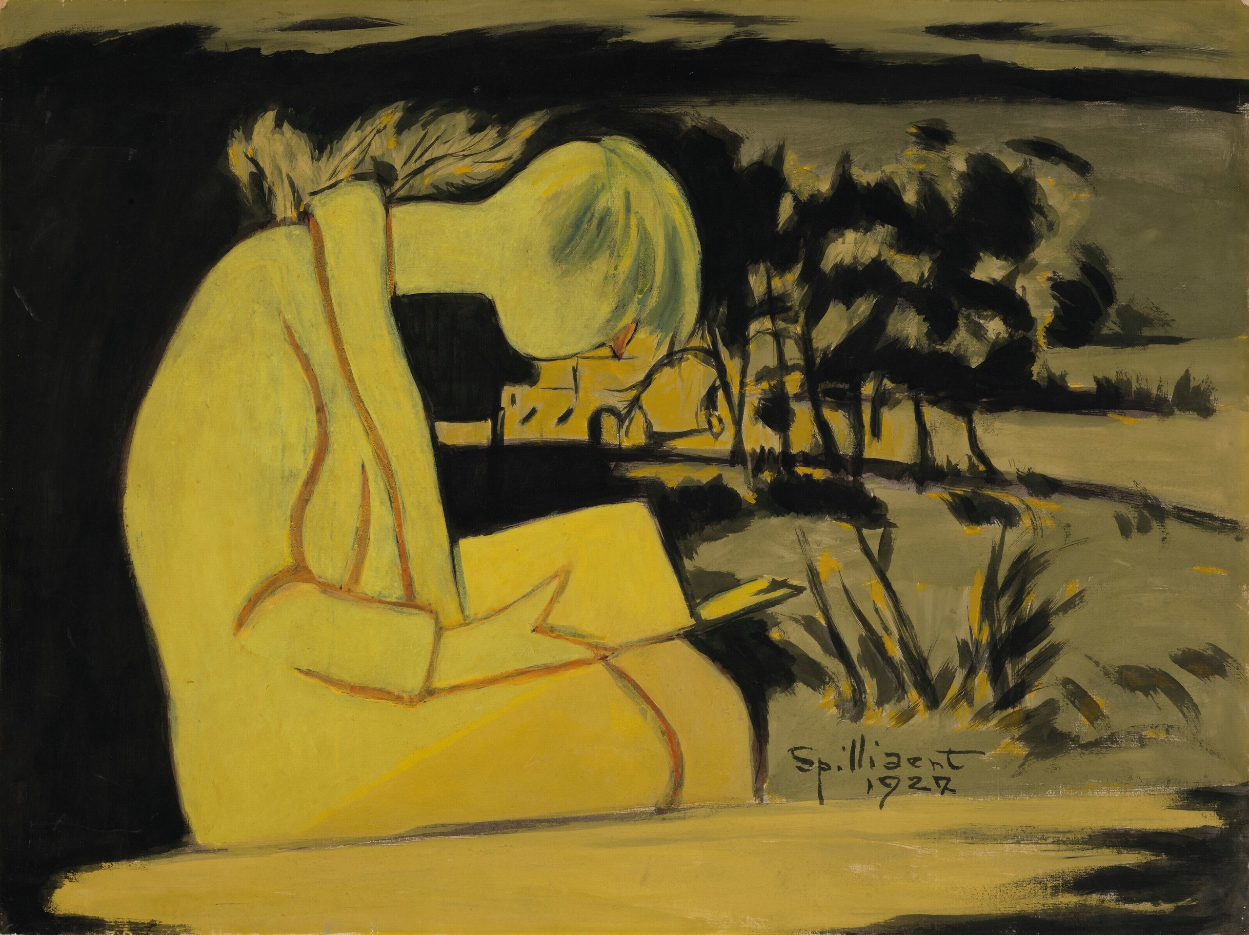 《黄色阅读的年轻女孩》（Young girl in yellow reading）｜莱昂·斯皮里亚特 Léon Spilliaert｜1927